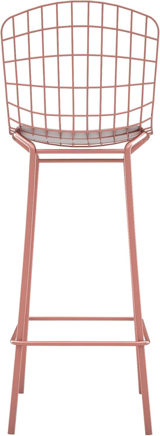 Madeline 41.73" Barstool with Seat Cushion in Rose Pink Gold and White