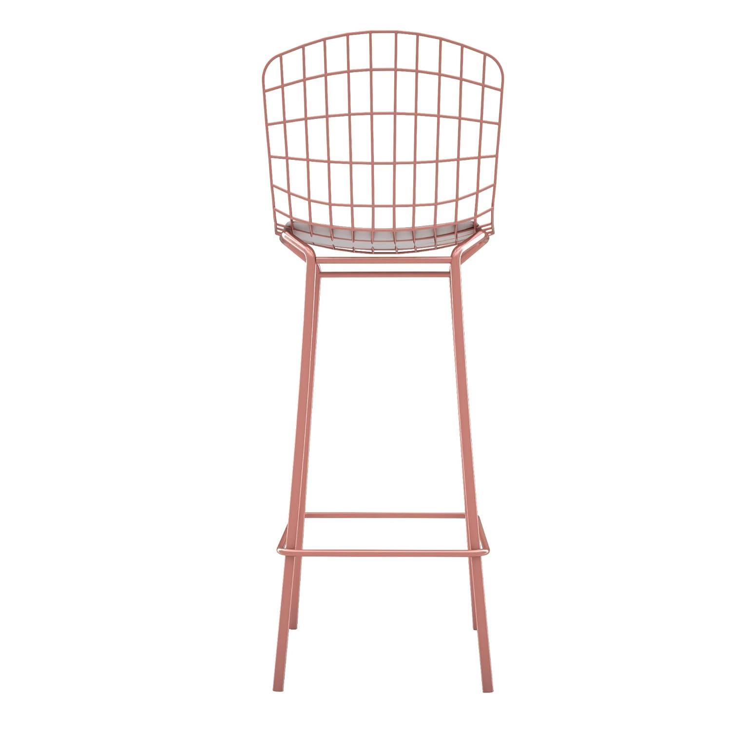 Madeline 41.73" Barstool with Seat Cushion in Rose Pink Gold and White