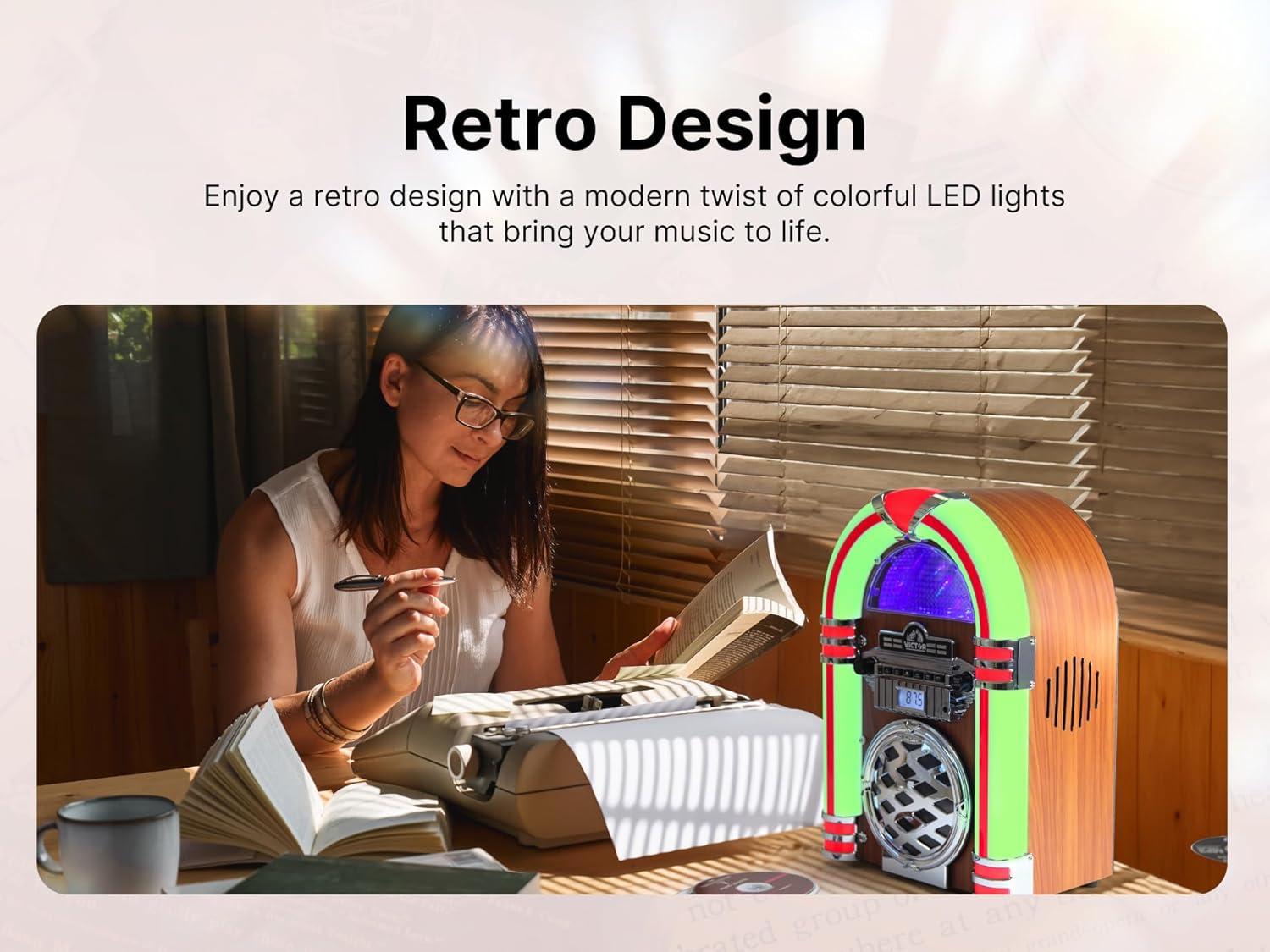 Victor Bluetooth CD Jukebox Speaker with FM Radio & Multicolor LED Lighting