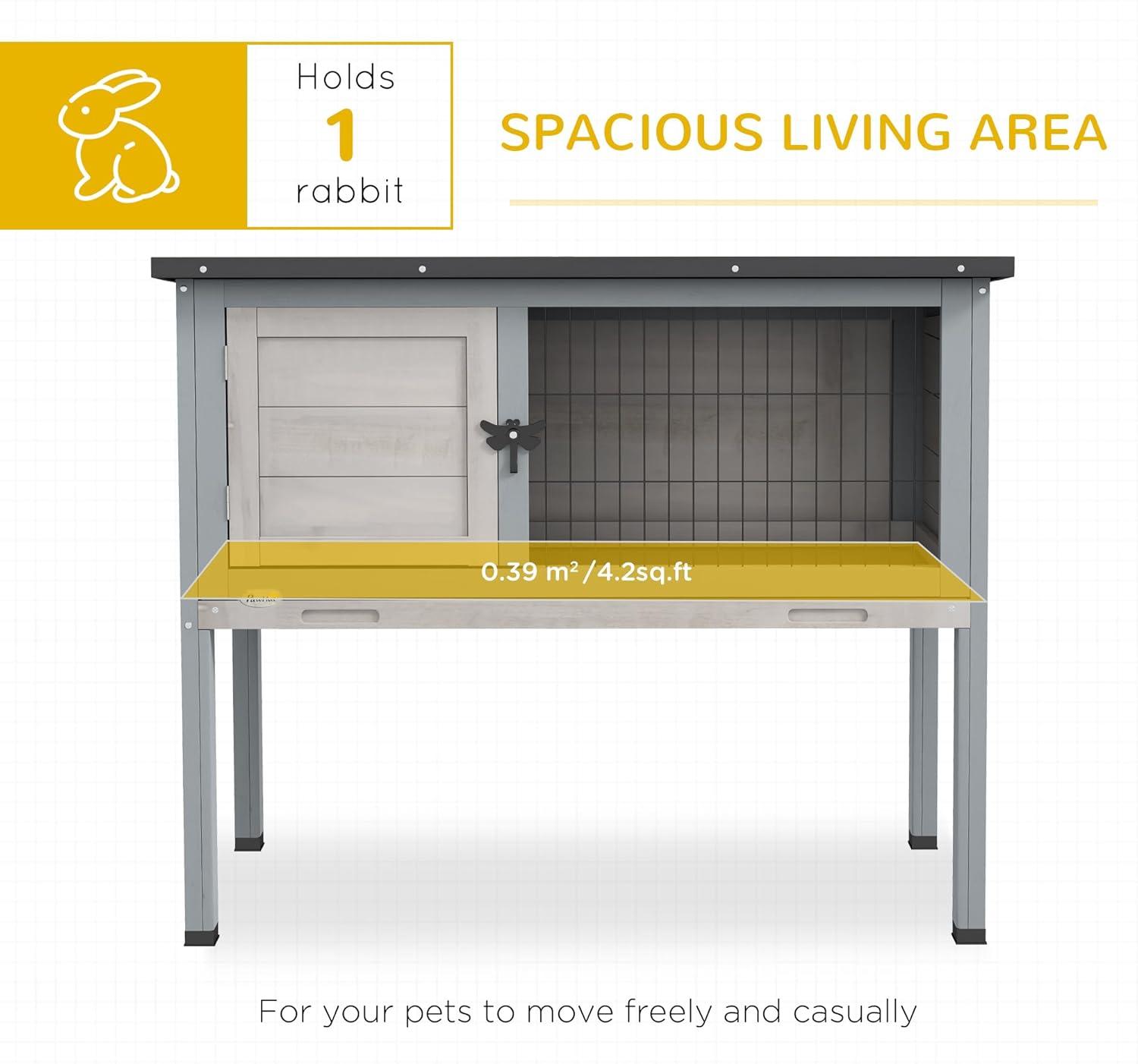 PawHut Elevated Rabbit Hutch Bunny Hutch with Hinged Asphalt Roof, Removable Tray, Fir Wood Bunny Cage for Indoor/Outdoor