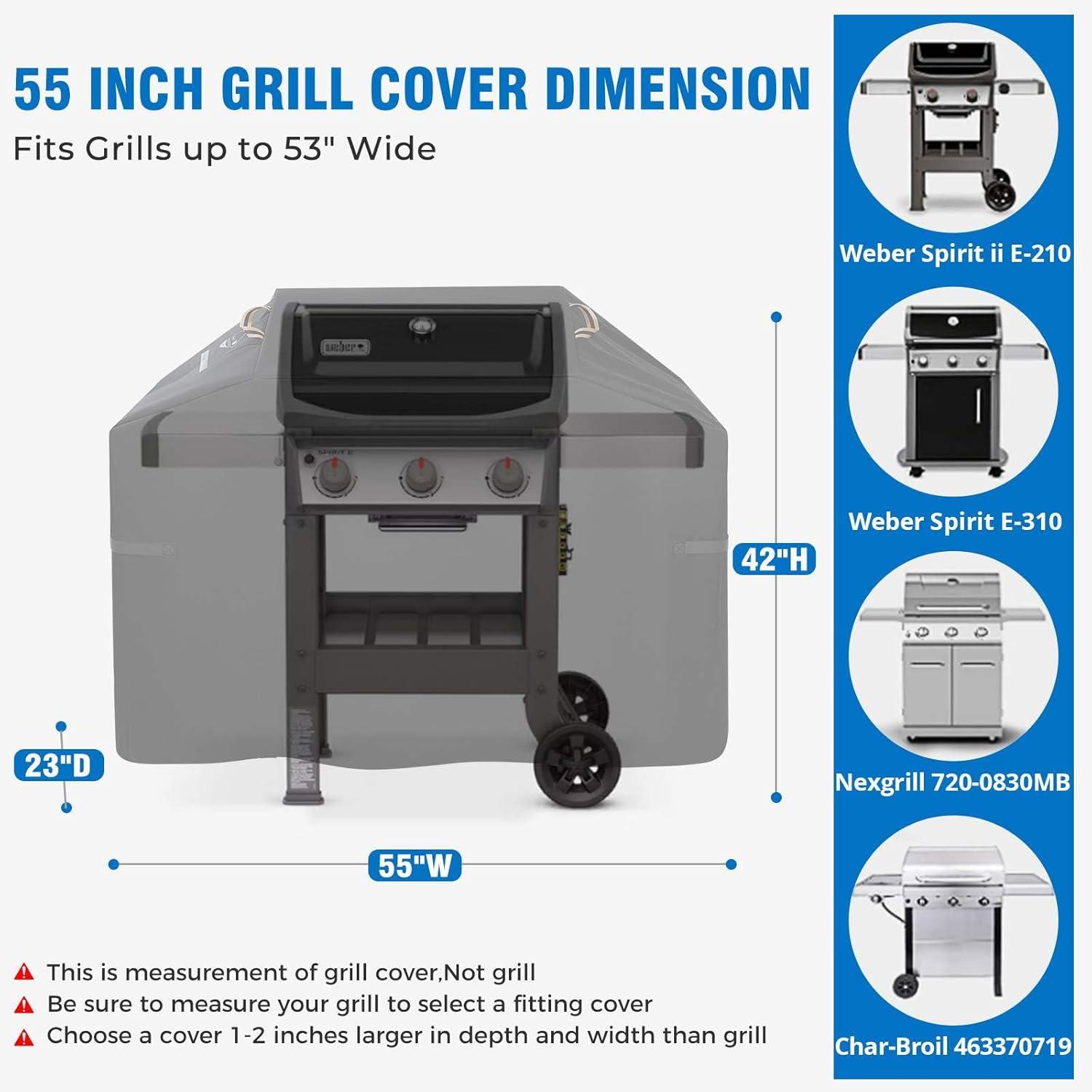 KINGLY 55 Inch Grill Cover for Outdoor Grill,600D Heavy Duty Rip-Proof Material BBQ Cover,Waterproof UV and Fade Resistant Gas Grill Cover with Straps,Barbecue Cover for Weber Char-Broil Nexgrill,etc