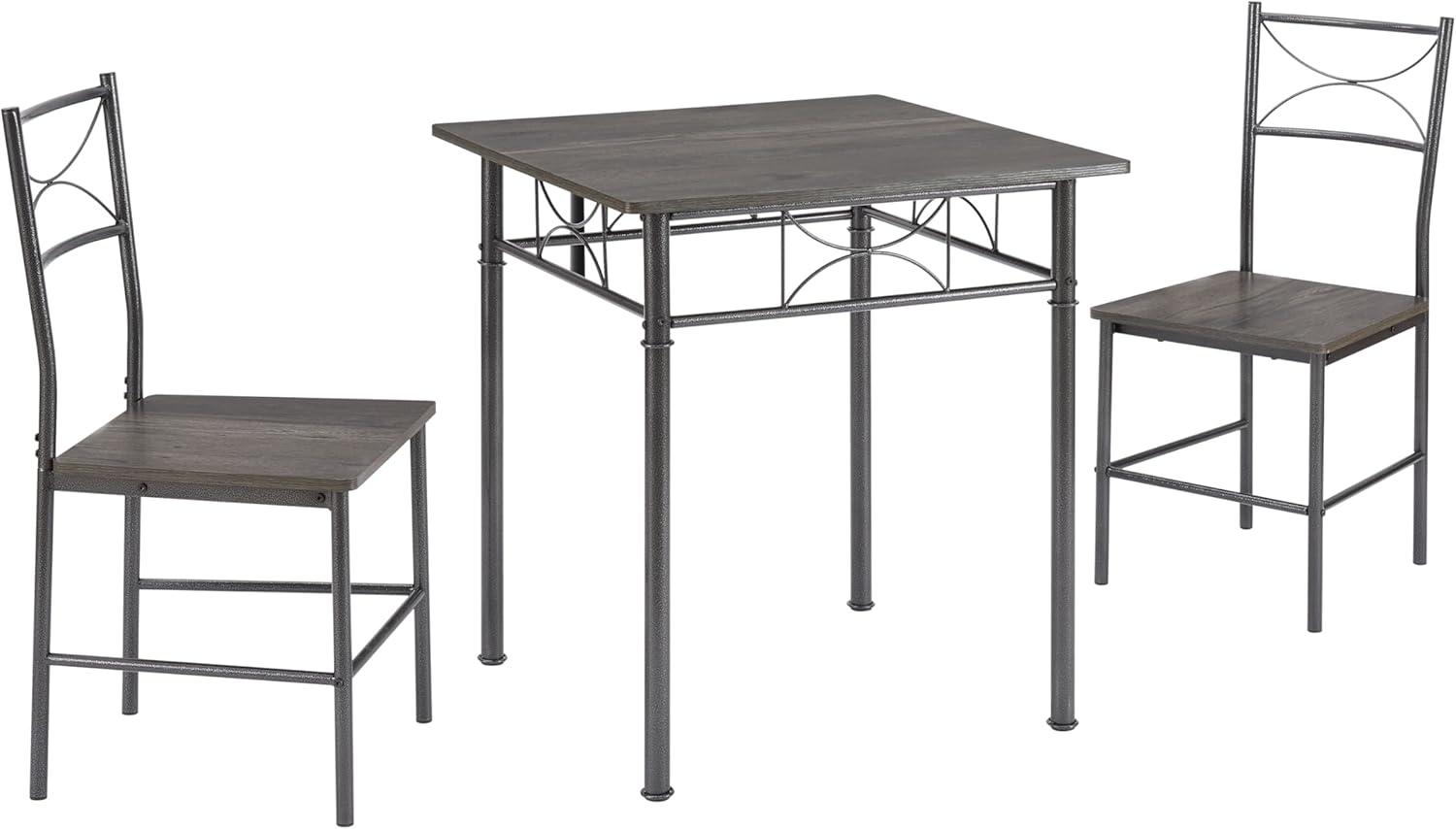 Gray Metal and Wood 3-Piece Square Dining Set