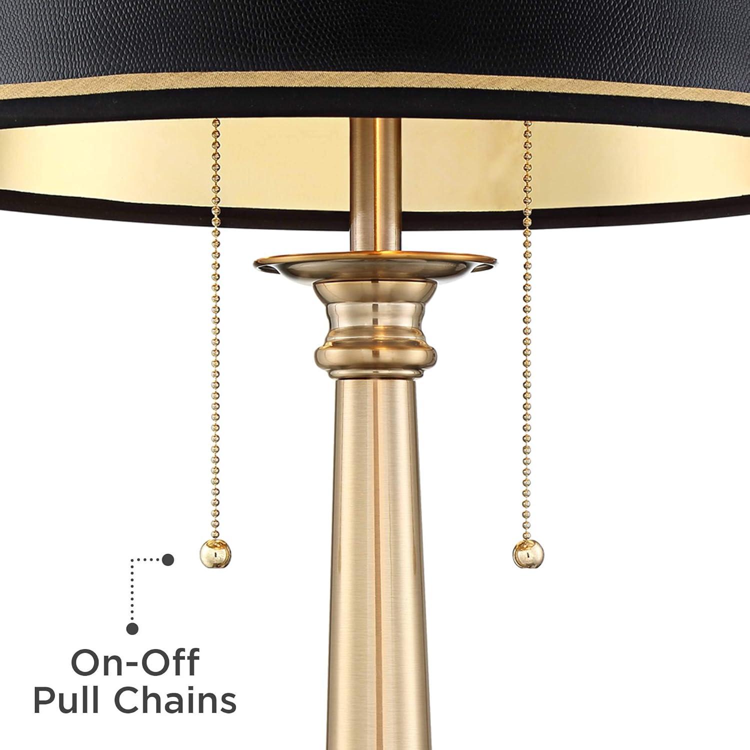 Barnes and Ivy Georgetown Traditional Desk Lamp 28 1/2" Tall Warm Brass with USB Charging Port Black Shade for Bedroom Living Room Bedside Office Kids