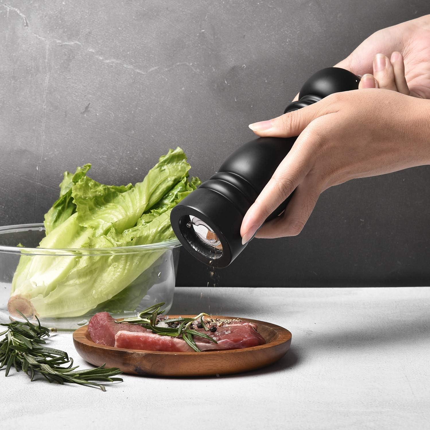 Salt and Pepper Grinder Set, Wood Pepper Mill Set of 2 Manual Salt Pepper Shakers