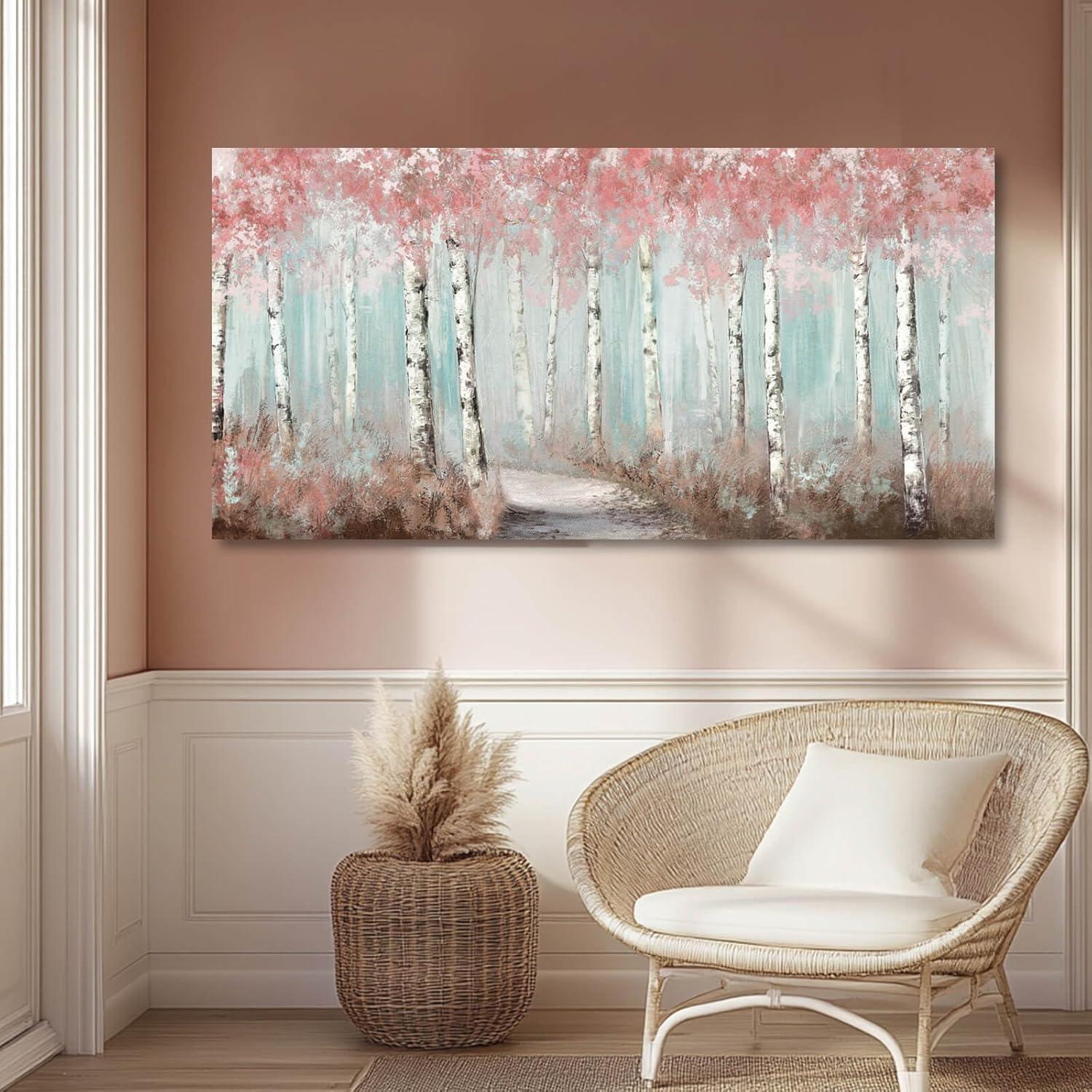 Botanical Wall Art for Girls Room Pink Tree Wall Decor Plant Pictures Wall Art Bedroom Decor for Women Graffiti Wall Paintings Living Room Home Decoration 20"x 40"