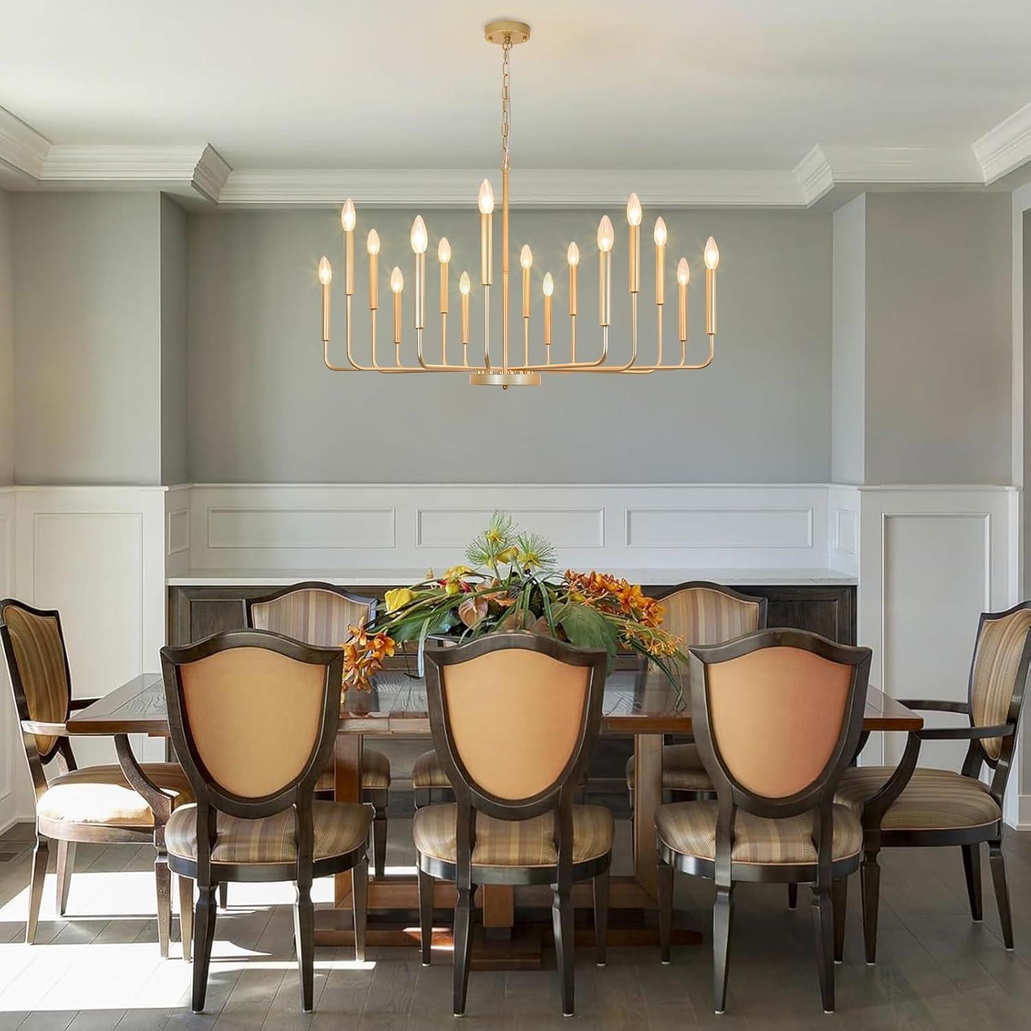 Farmhouse Gold Chandeliers for Dining Room, 16-Light Modern Candle Chandelier Light Fixture, Rustic Industrial Metal Chandeliers for Living Room, Kitchen, Staircase, Entryway, Foyer