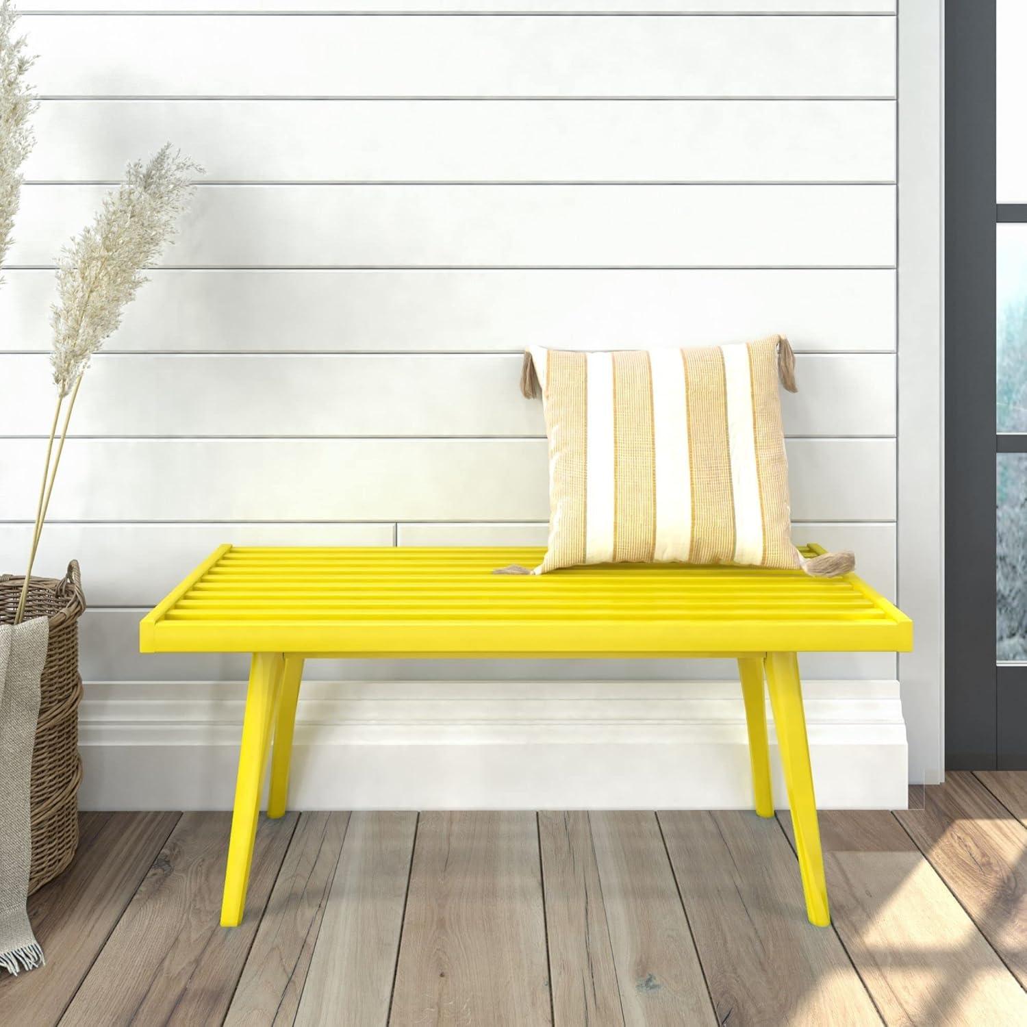 Mid-Century Yellow Pine and Birch Entryway Bench