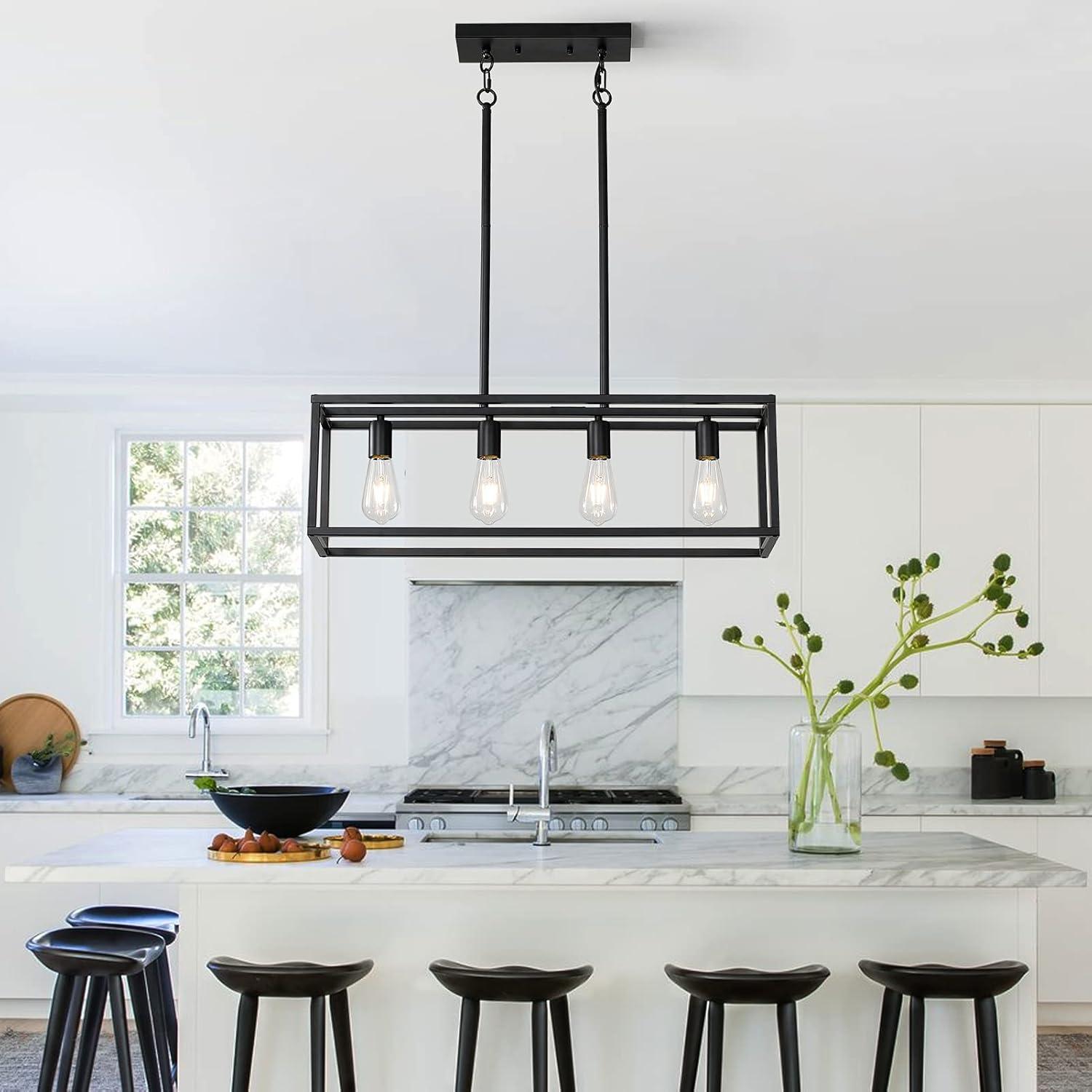 Black Metal 4-Light Cage Kitchen Island Pendant