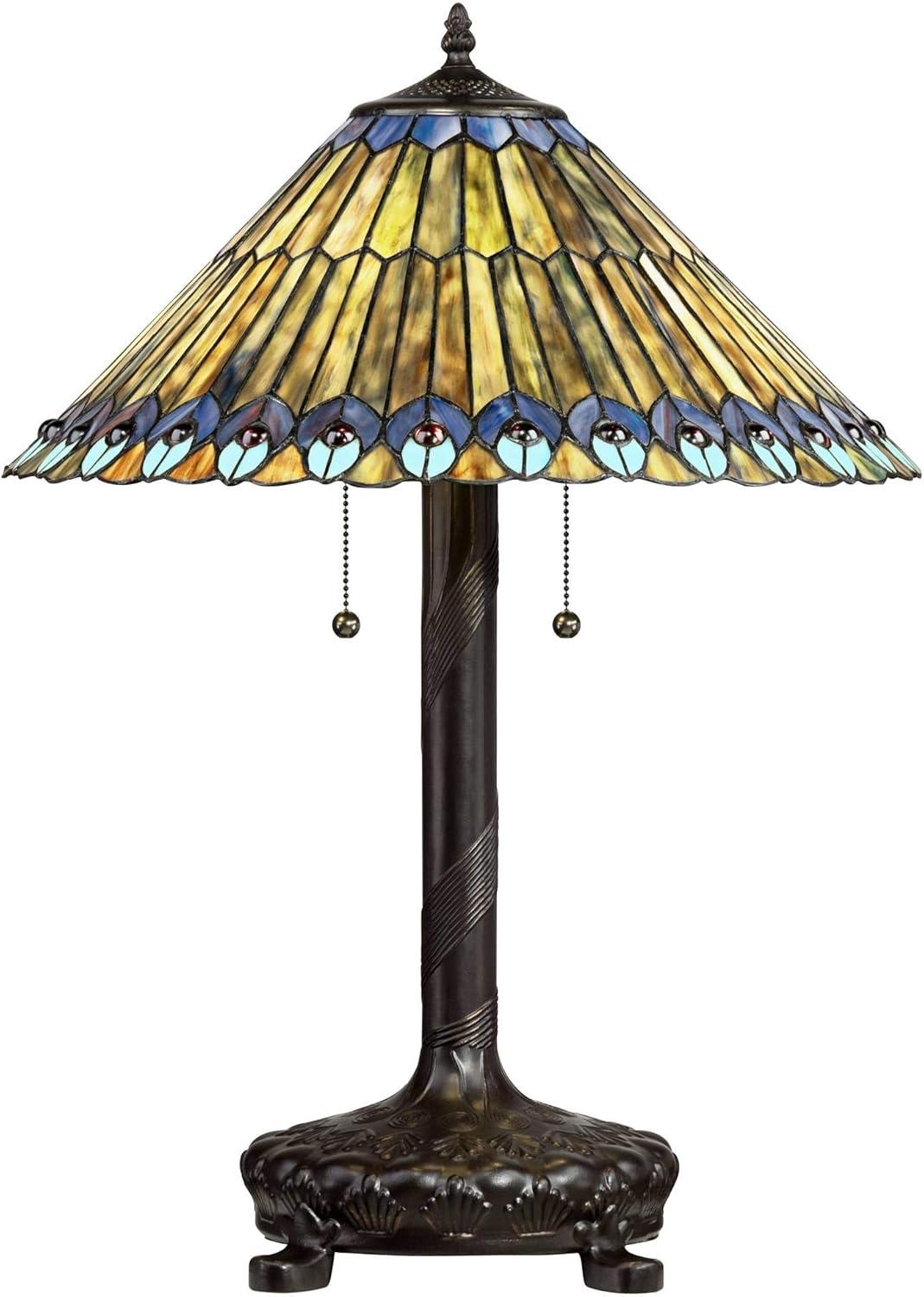 Robert Louis Tiffany Table Lamp 26" High Antique Bronze Tiffany Style Peacock Art Glass Shade for Living Room Family Bedroom Bedside Office