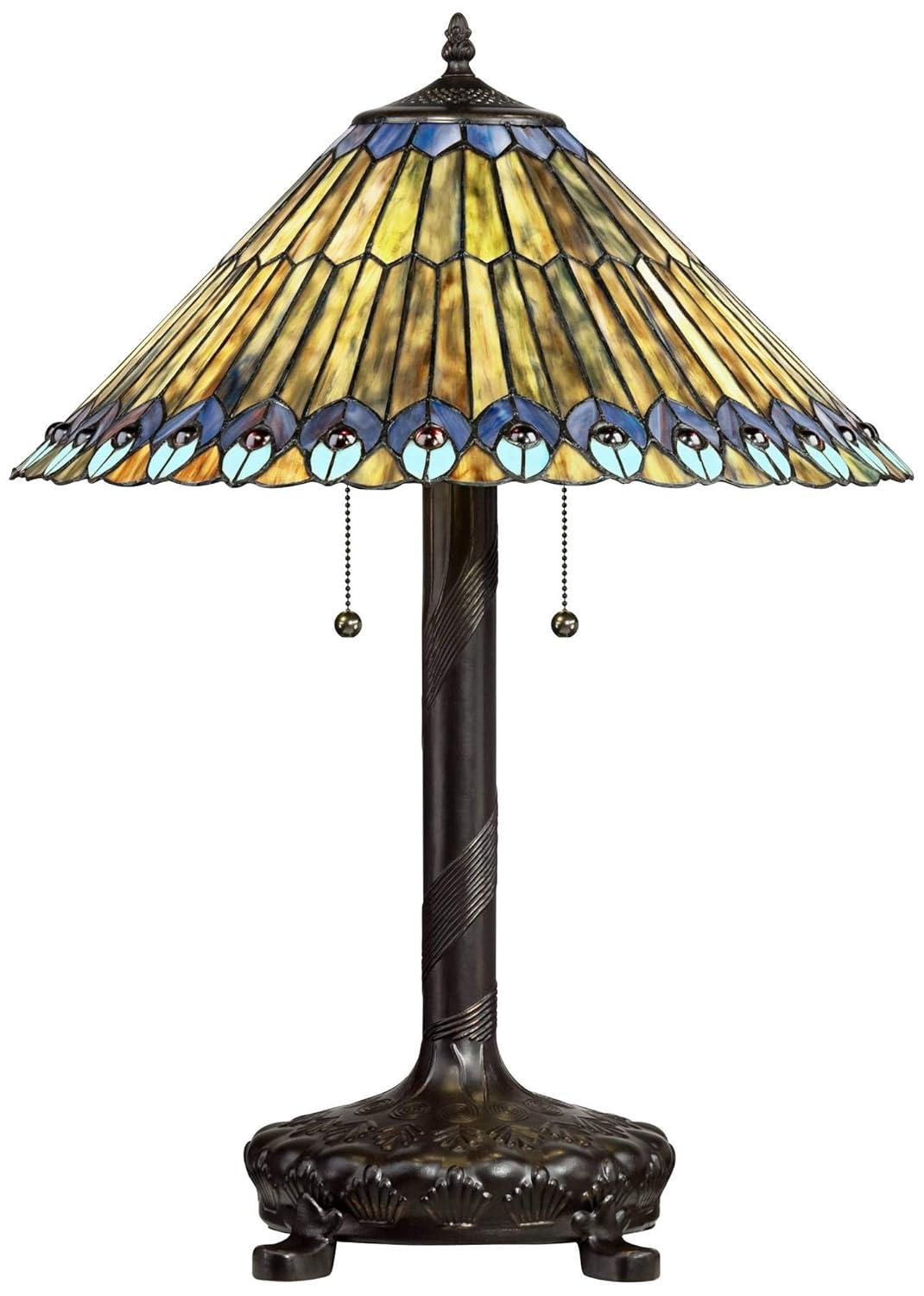 Robert Louis Tiffany Table Lamp 26" High Antique Bronze Tiffany Style Peacock Art Glass Shade for Living Room Family Bedroom Bedside Office