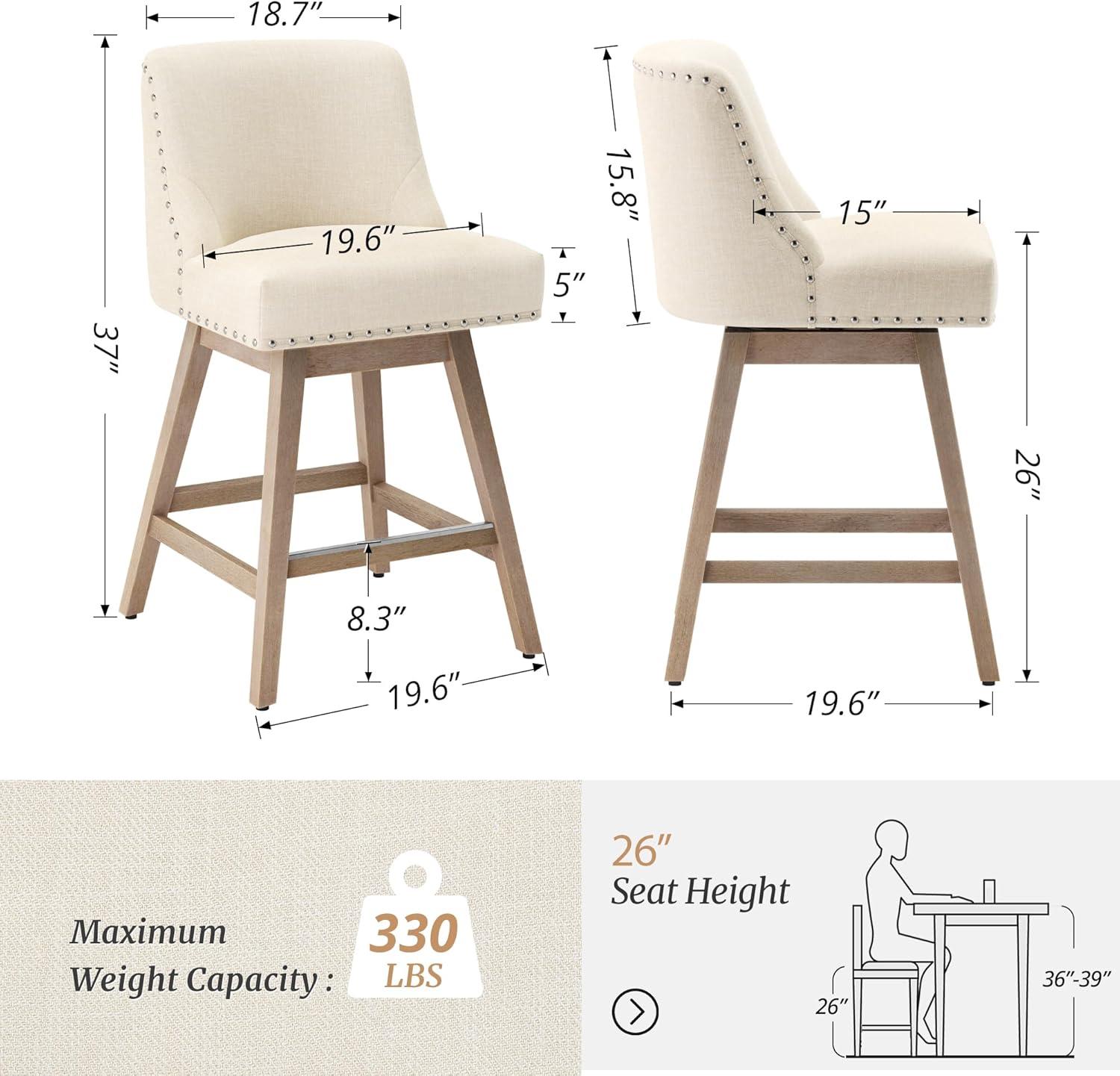 Dycanpo 26''H Swivel Counter Stools Set of 4 with Back Linen Fabric for Home Kitchen Island