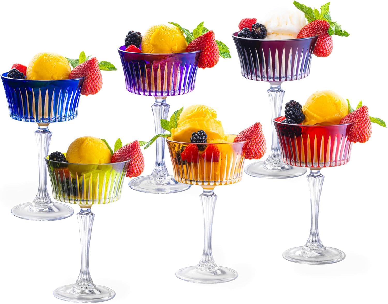 Barski Colored Champagne Coupe Glasses, Stemmed Martini Glassware, Set of 6 - 8.7 oz. (Set of 6)