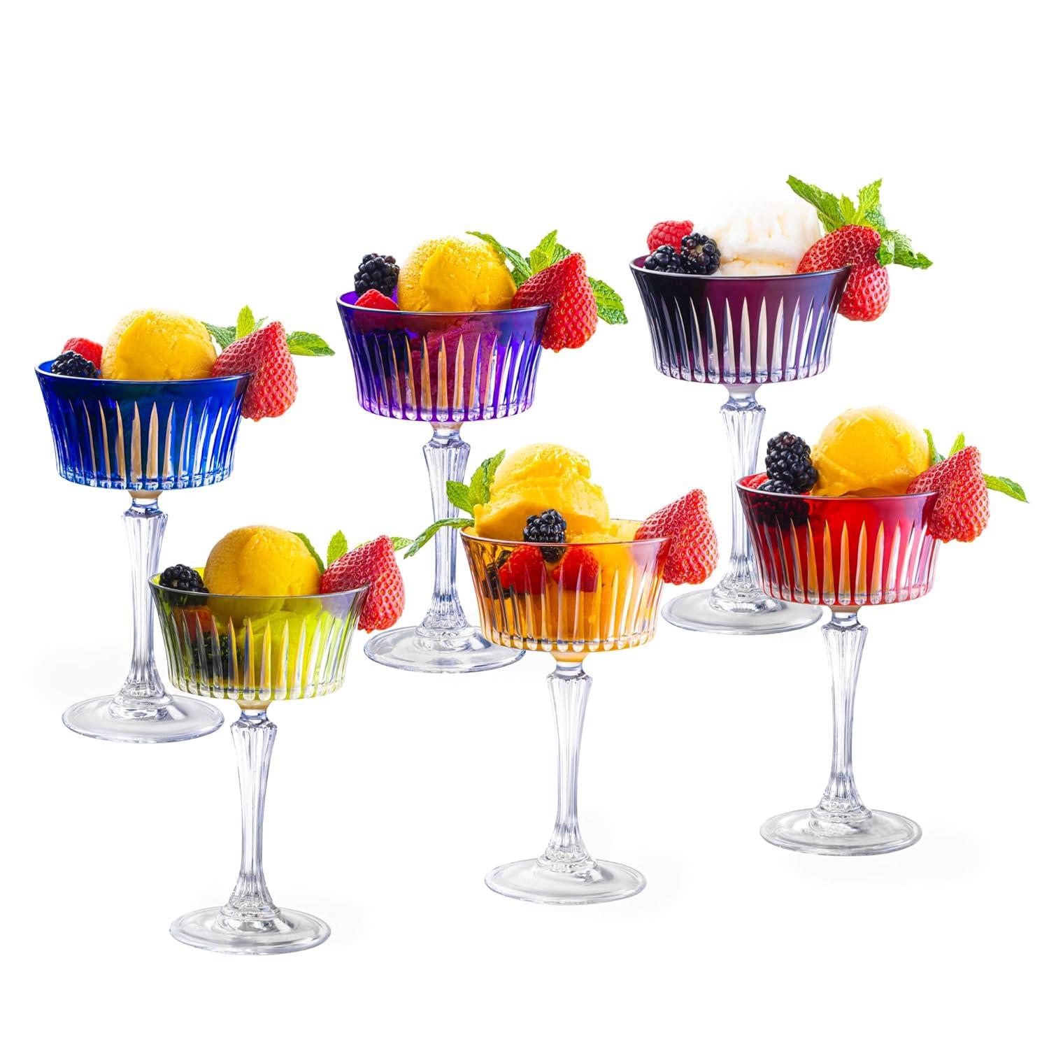 Barski Colored Champagne Coupe Glasses, Stemmed Martini Glassware, Set of 6 - 8.7 oz. (Set of 6)
