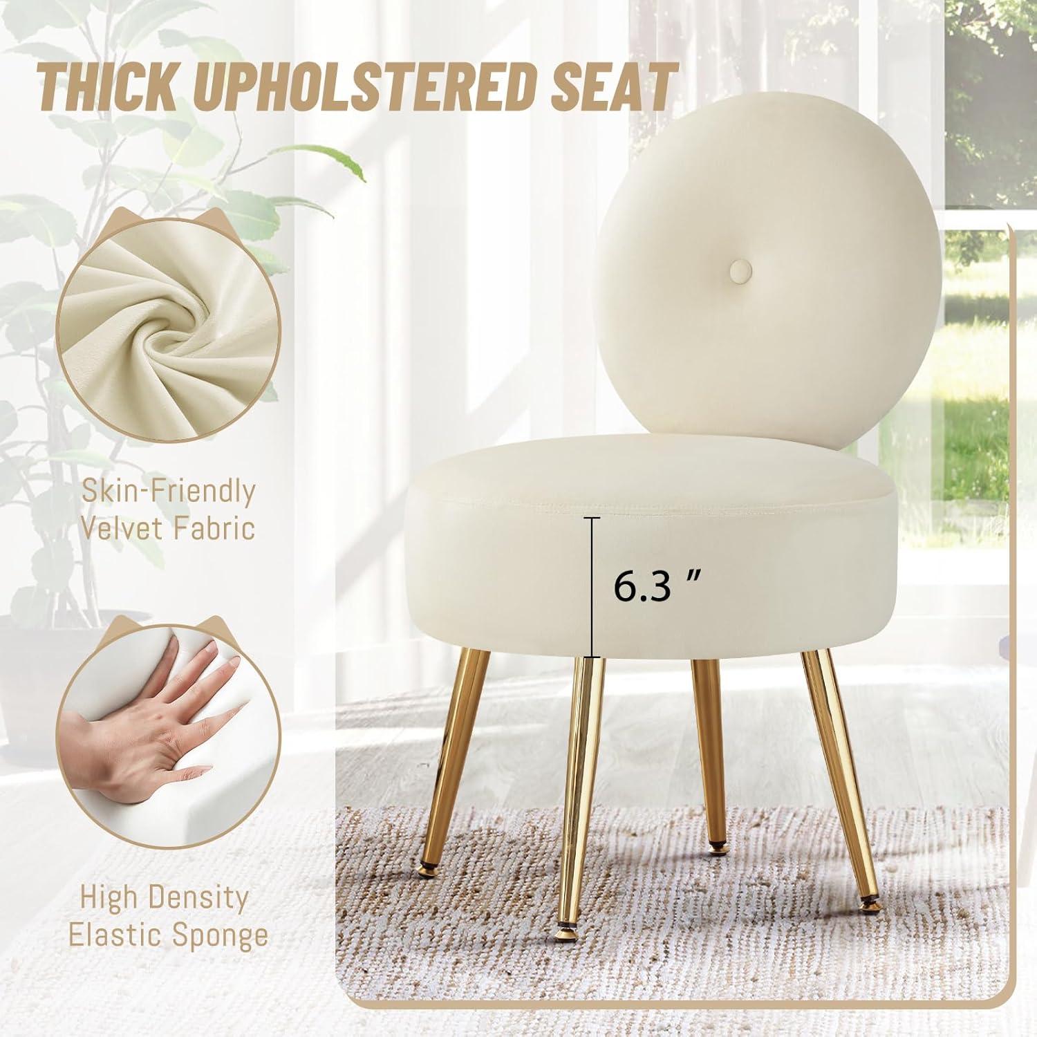 Furniliving Modern Accent Chairs, Vanity Chair with Gold Legs, Footrest Stool for Living Room, Khaki