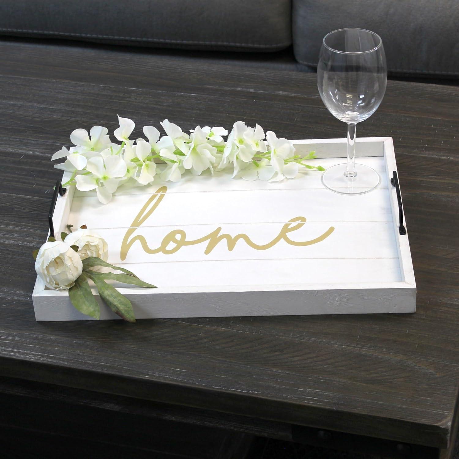 Elegant Designs "Home" 15" x 12" Serving Tray w/ Handles in White Wash