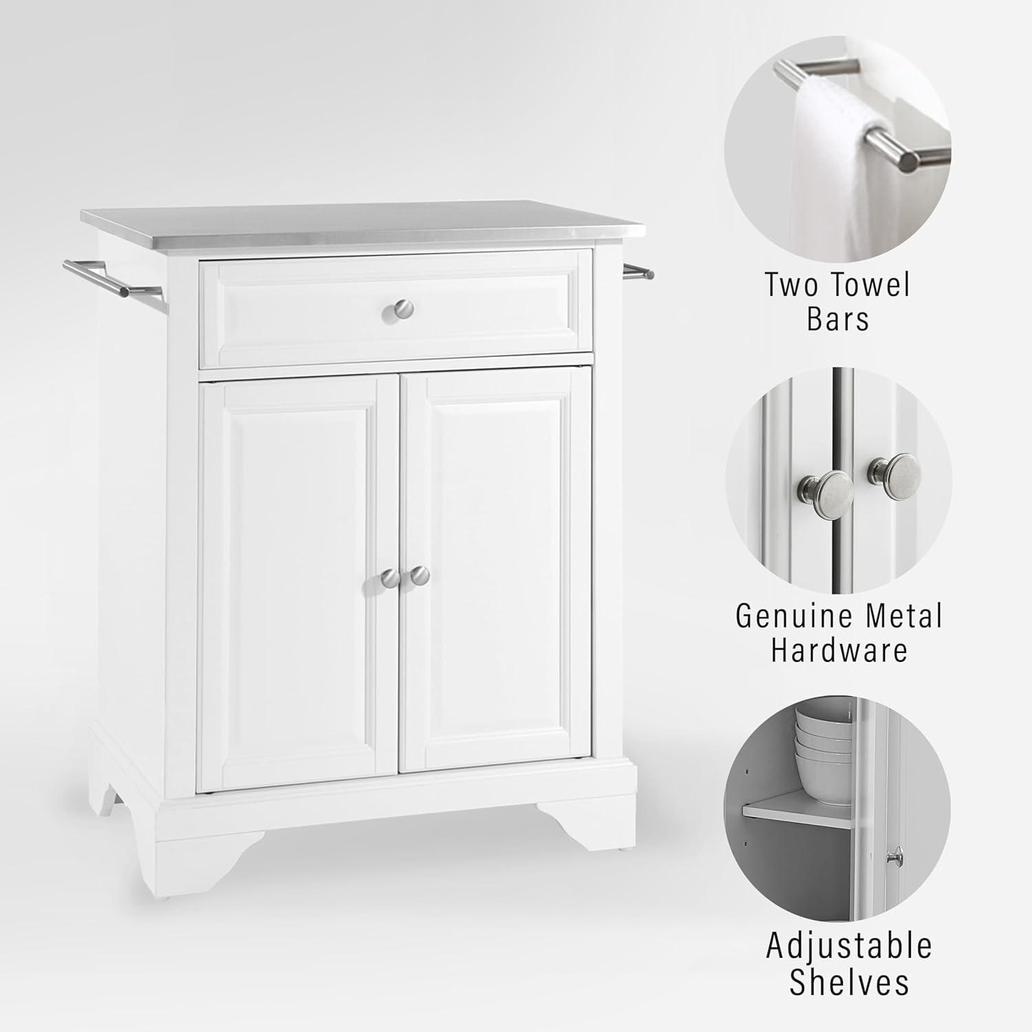 Lafayette Stainless Steel Top Portable Kitchen Island/Cart White - Crosley: Adjustable Shelf, Towel Bars, Casters