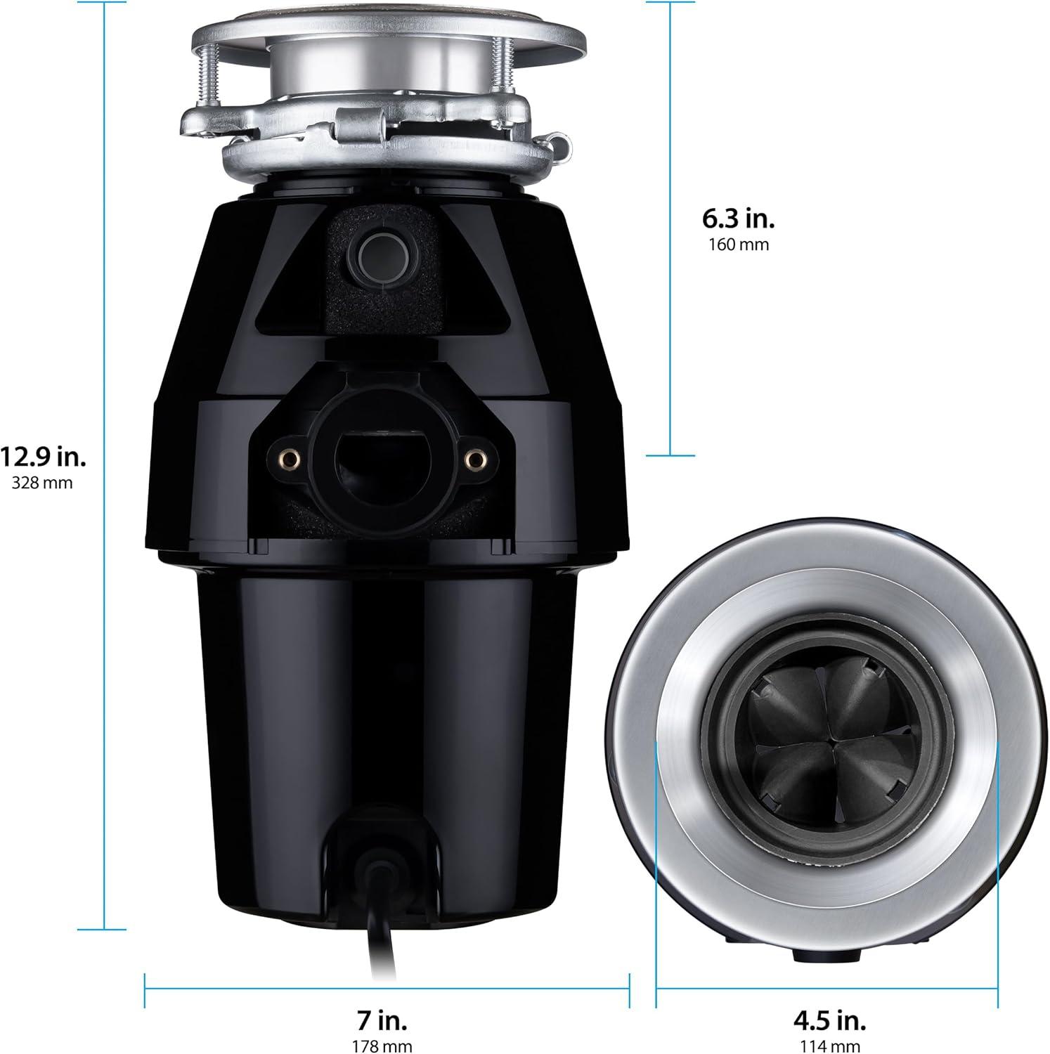 Black Stainless Steel Continuous Feed Garbage Disposal, 1/2 HP