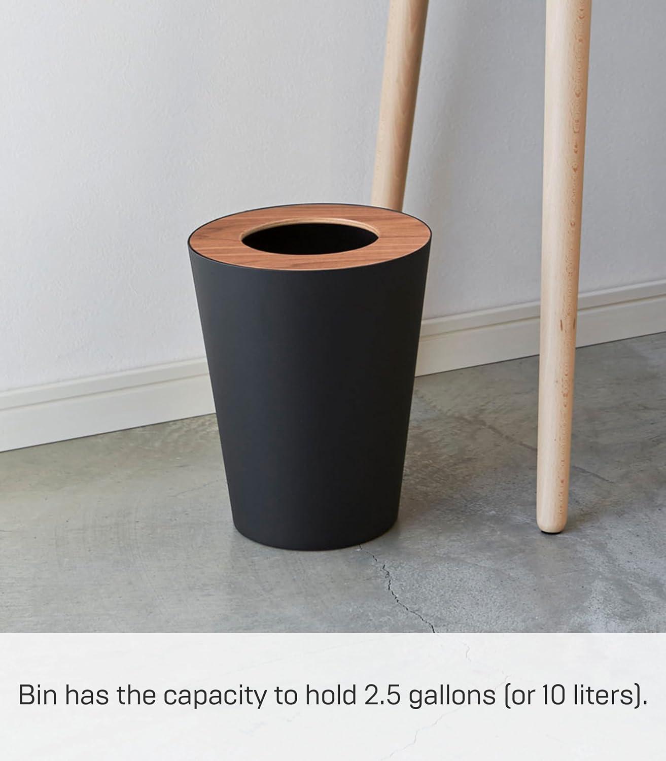 Rin Yamazaki Home Round Trash Can, 1.85 gallon Wastebasket Bathroom Kitchen Office, Steel + Wood