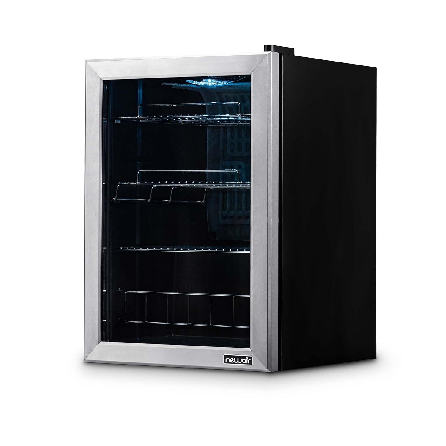 Newair 90 Can Freestanding Beverage Fridge in Stainless Steel, Compact with Adjustable Shelves