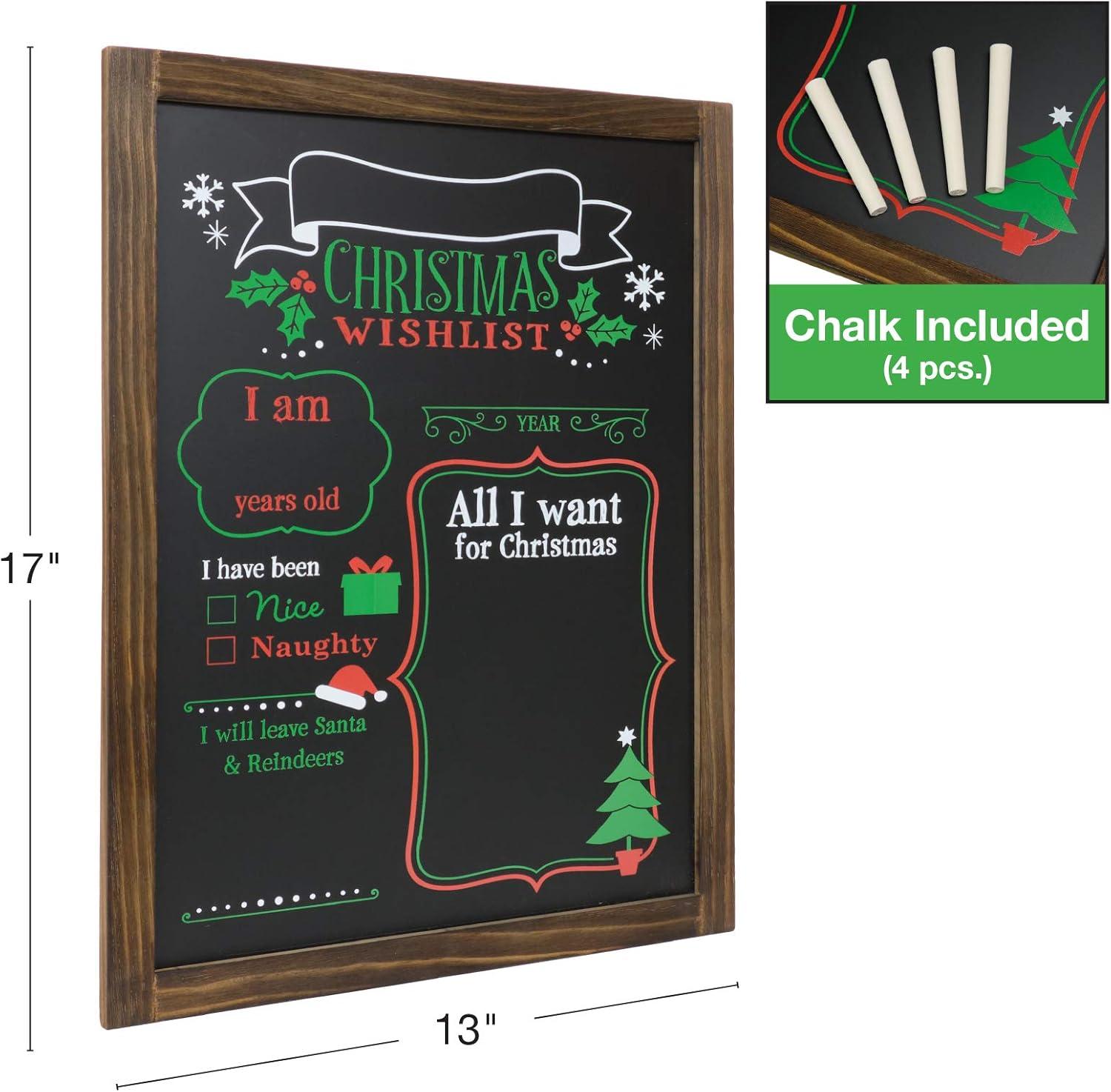 Excello Global Products Wooden Chalkboard 13 by 17 in Photo Frame Christmas Decoration with White Chalks, Version 1, Set of 2 Boards - EGP-HD-0238