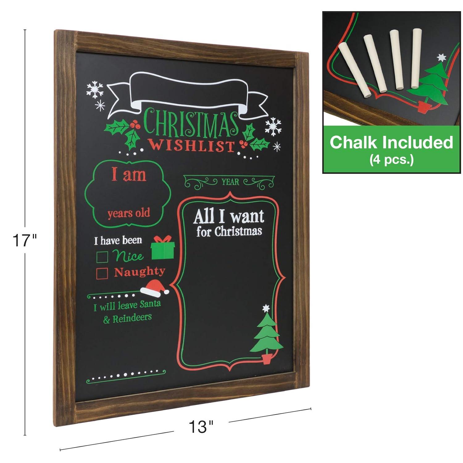 Excello Global Products Wooden Chalkboard 13 by 17 in Photo Frame Christmas Decoration with White Chalks, Version 1, Set of 2 Boards - EGP-HD-0238