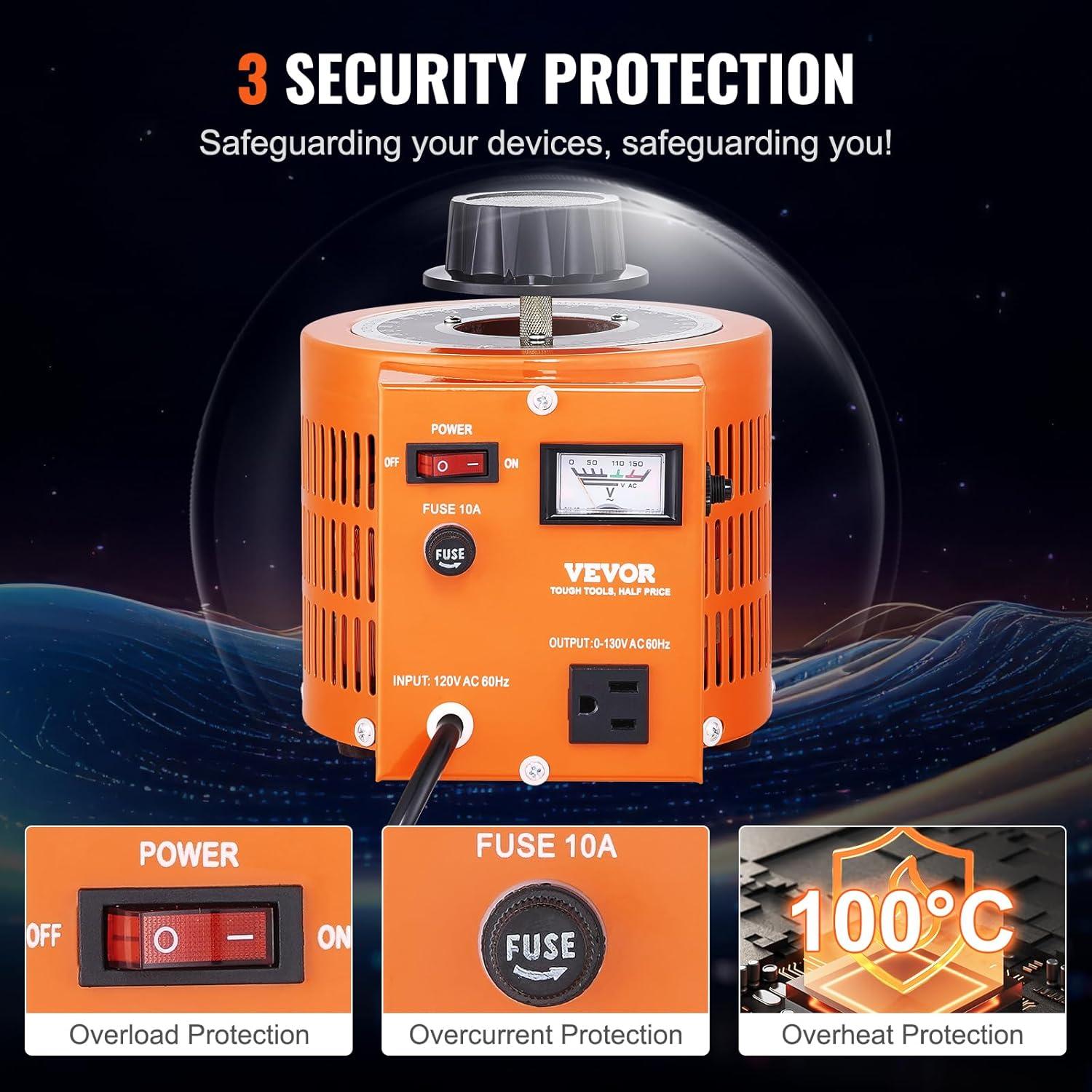 VEVOR VEVOR 500VA Auto Variable Voltage Transformer, 15.3 Amp, 110V Input 0-130V Output AC Voltag KBBYQZZBS5002NBX7V1