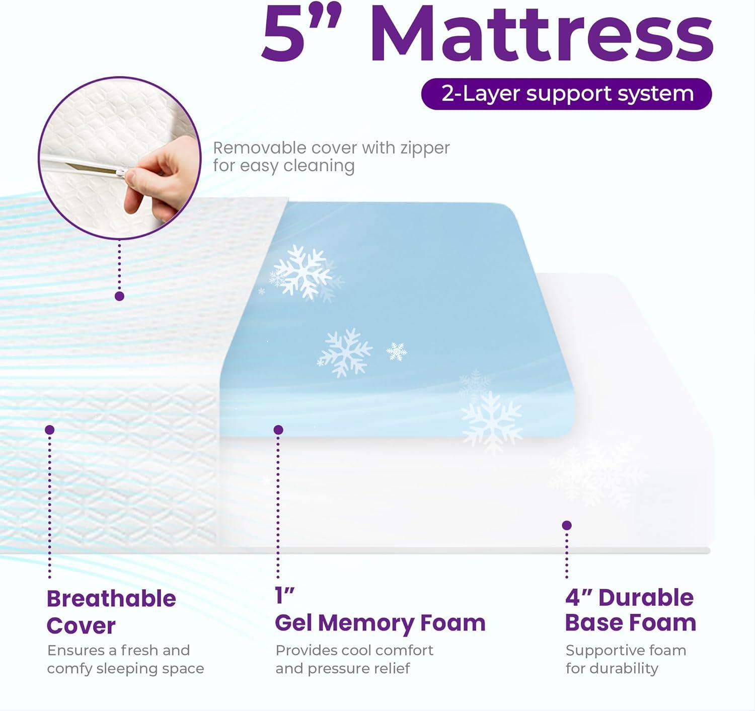 GAESTE 5" Cooling Gel Memory Foam Mattress in a Box Medium Firm Pressure Relief with Breathable Cover, Adult, Full