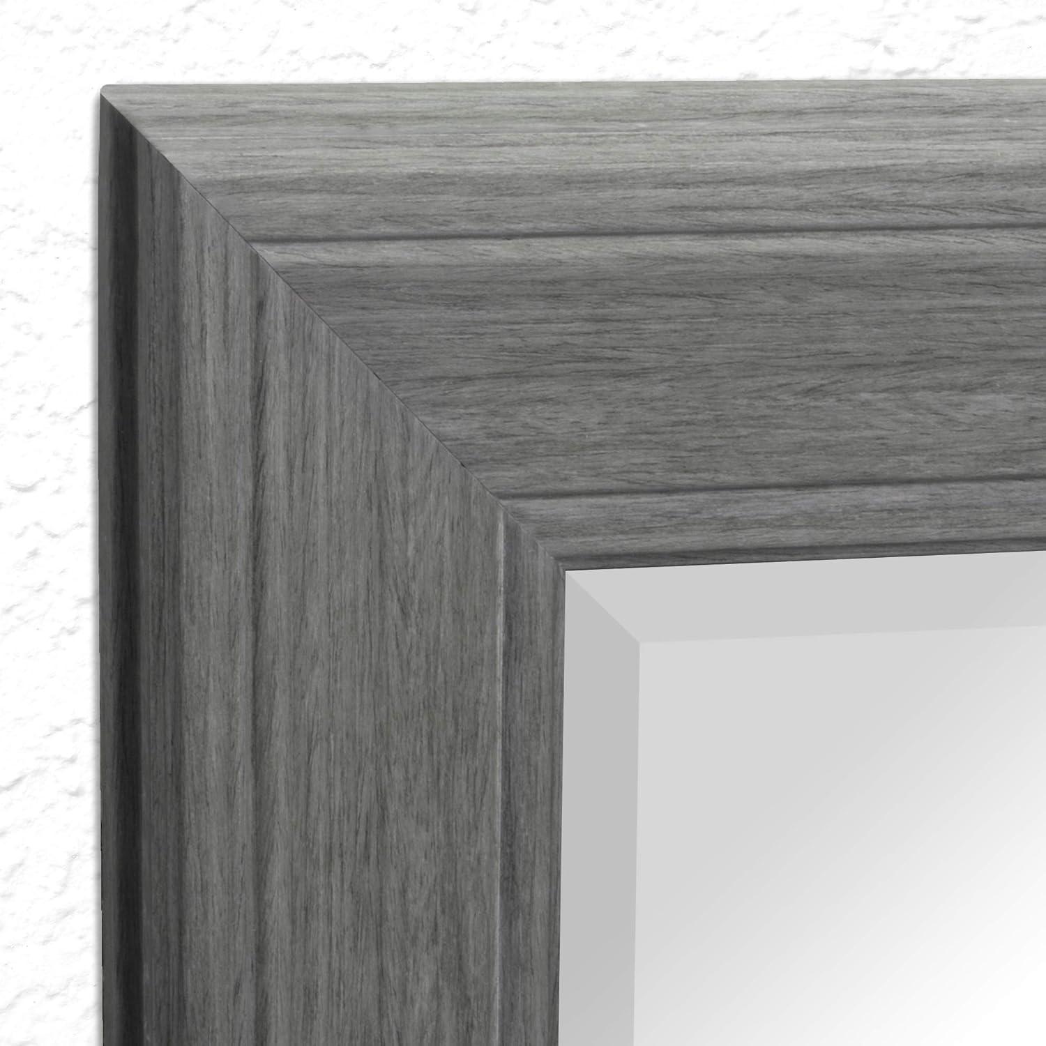 Head West 35.5 x 45.5 Gray Textured Woodgrain Beveled Edge Framed Mirror