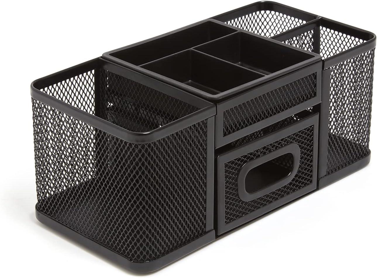 Matte Black Metal Mesh 7-Compartment Desk Organizer