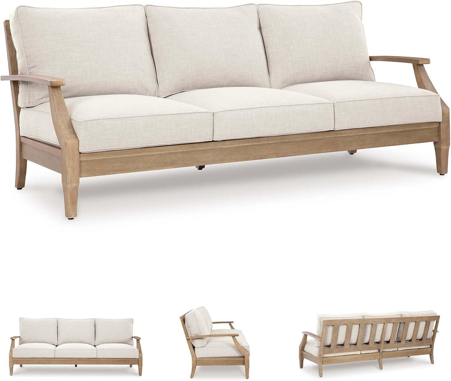 Signature Design by Ashley Carter Hall Outdoor Eucalyptus Patio Sofa in Beige