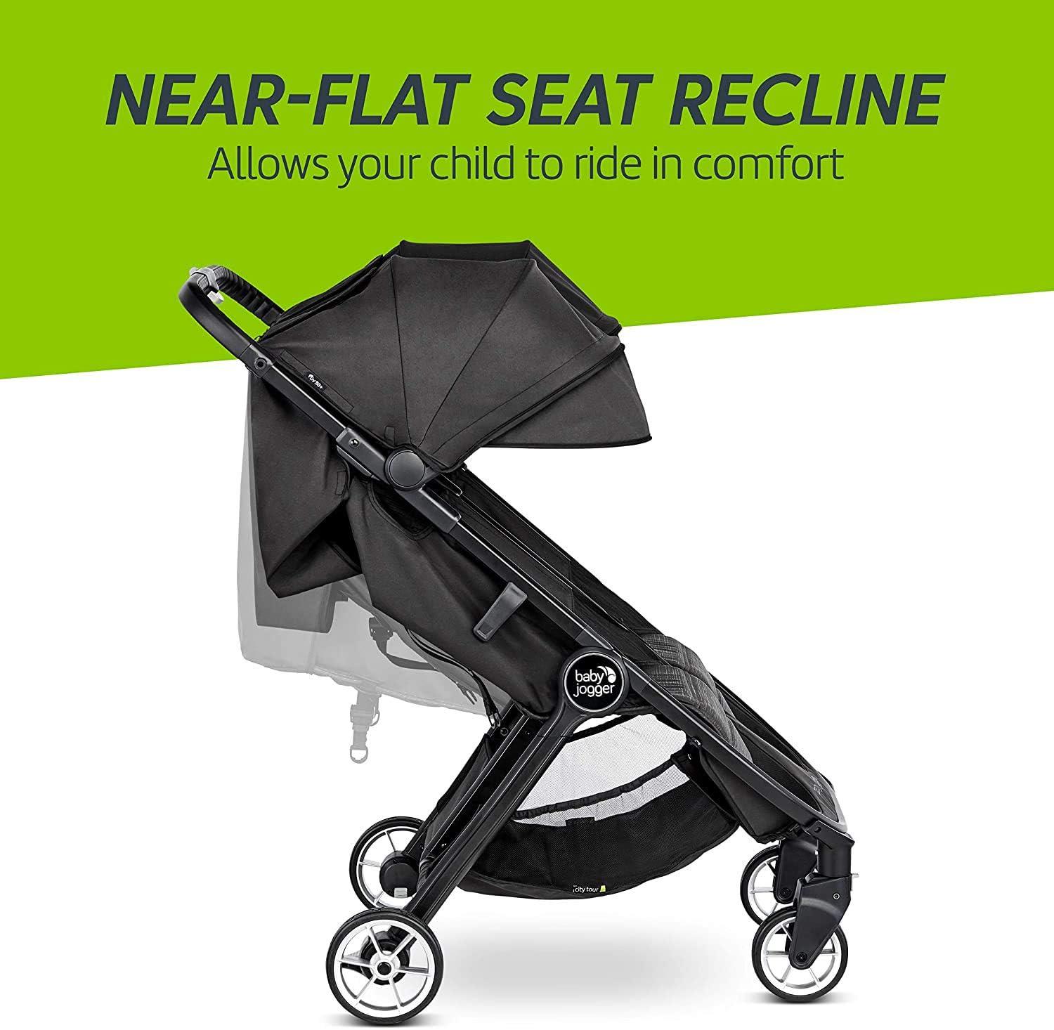 Jet Black Double Stroller with UV Protection Canopies