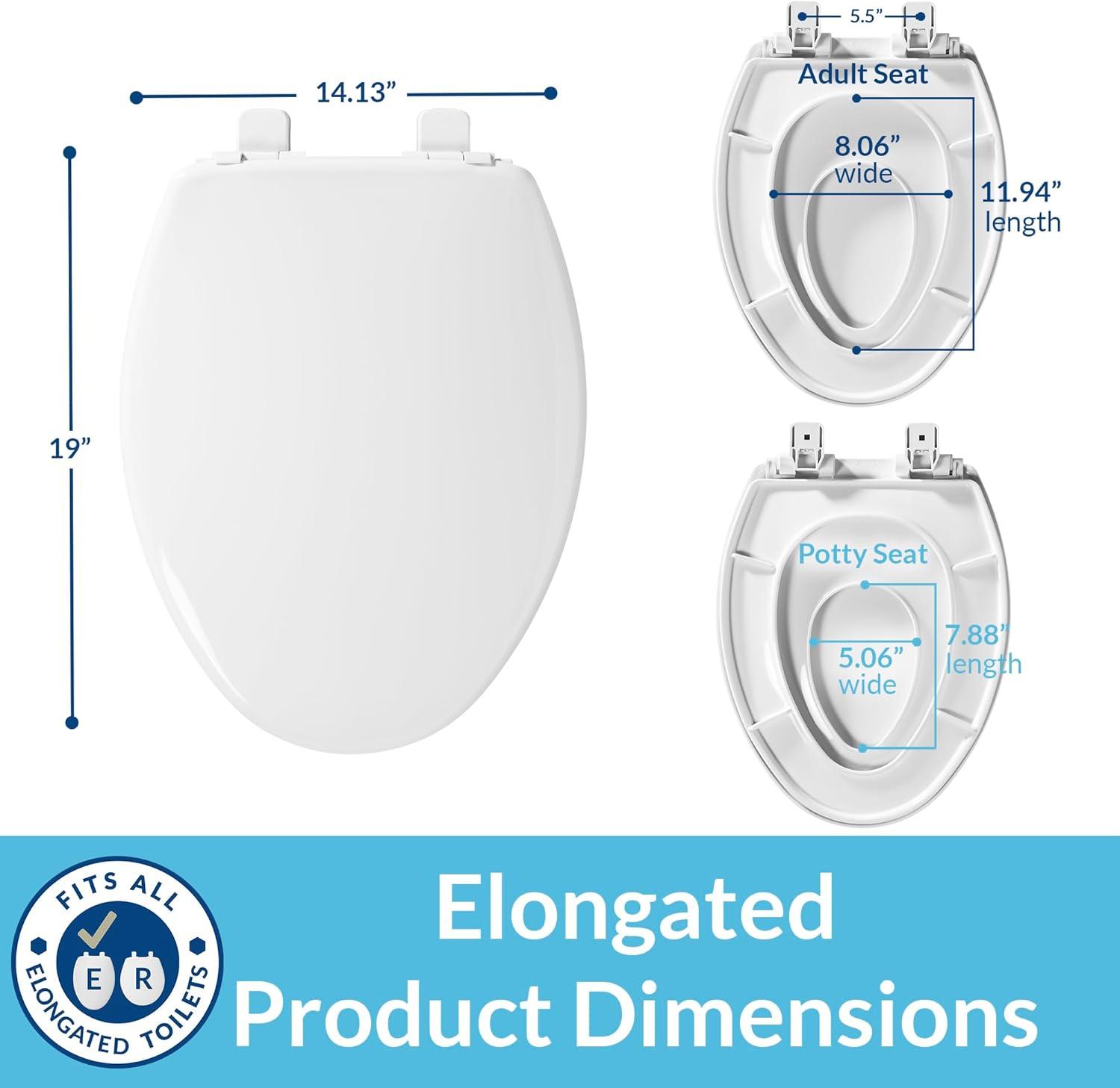 Little2Big Toilet Seat with Built-In Potty Training Seat, Slow Close, Easy Install, Elongated, White