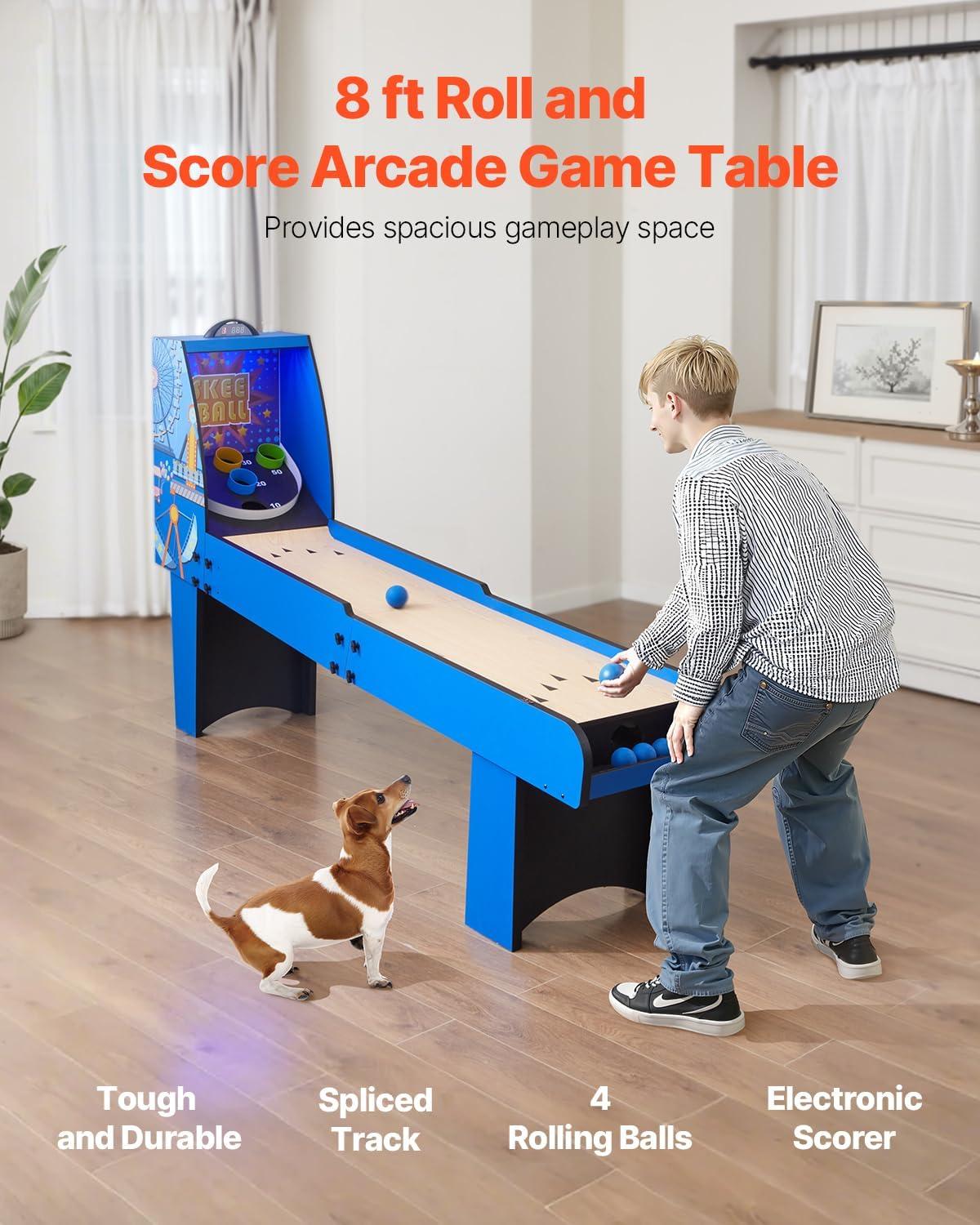 8 ft. Roll and Score Classic Arcade Game Table, Skee Ball Arcade Machine Indoor with Electronic Scorer, Sound, Automatic