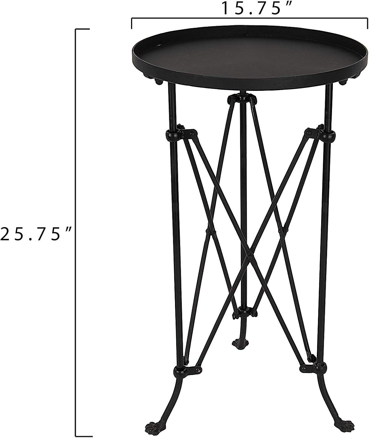 Storied Home Round Metal Side Accent Table with Claw Feet Black: Antique Drum Style, Bedside Use, Nesting Feature