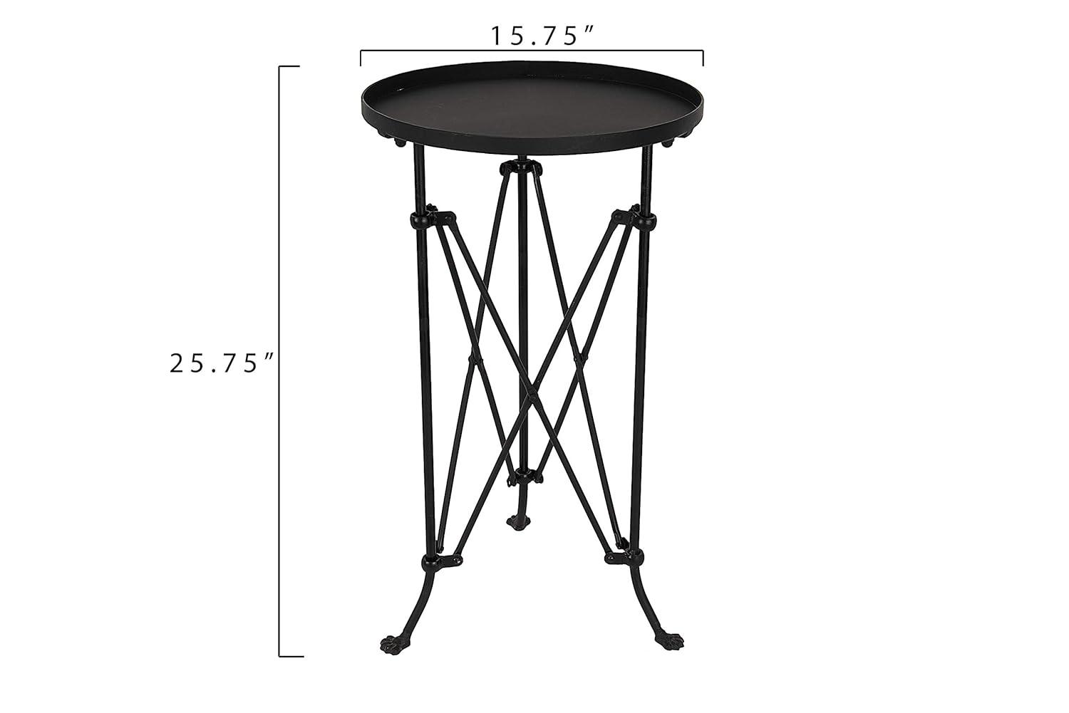 Storied Home Round Metal Side Accent Table with Claw Feet Black: Antique Drum Style, Bedside Use, Nesting Feature