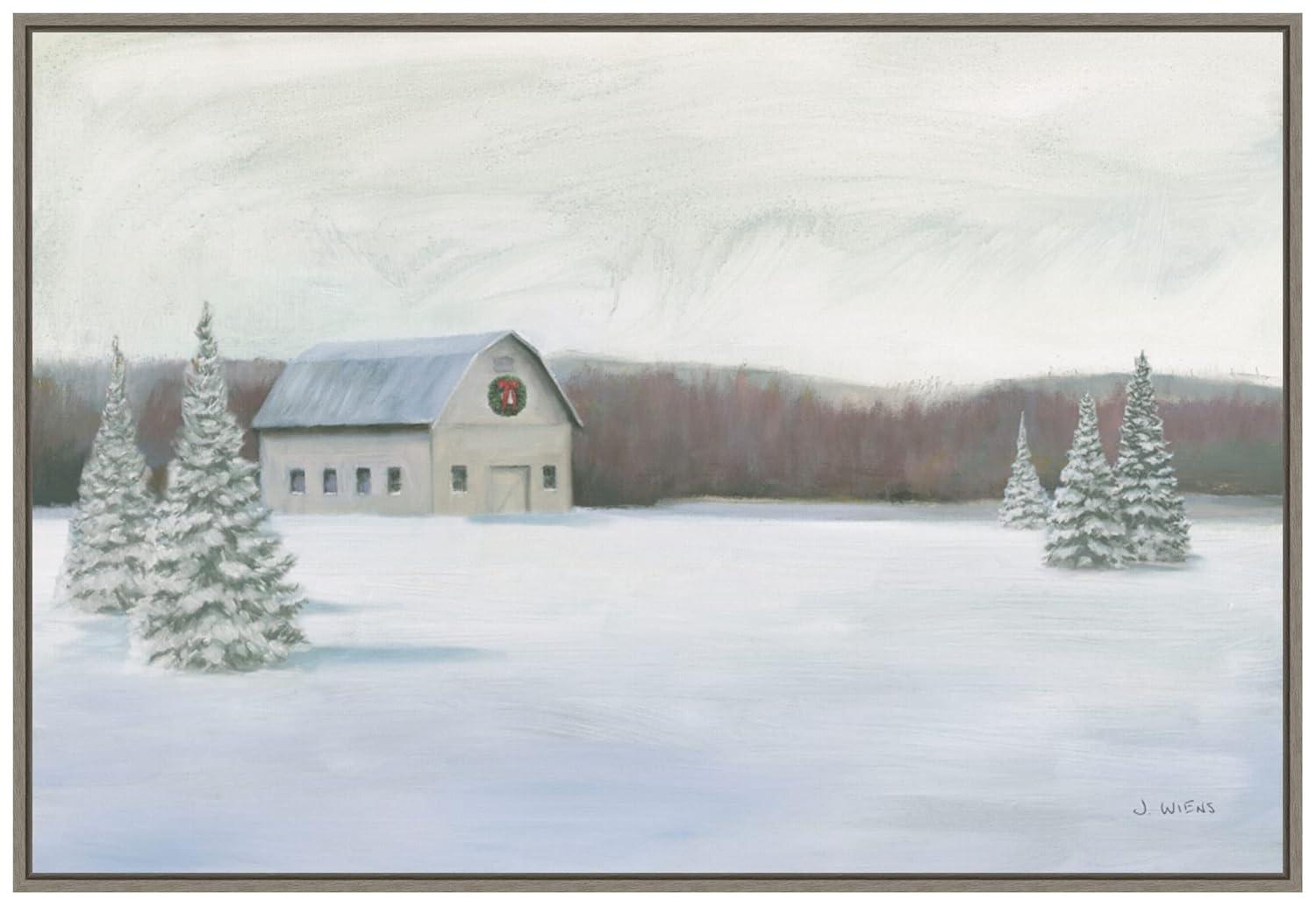 Amanti Art Holiday Winter Barn by James Wiens Canvas Wall Art Print Framed 33-in. x 23-in.