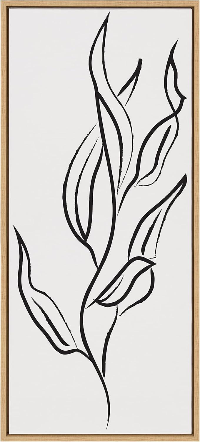 Natural Framed Black and White Botanical Canvas Art, 18x40