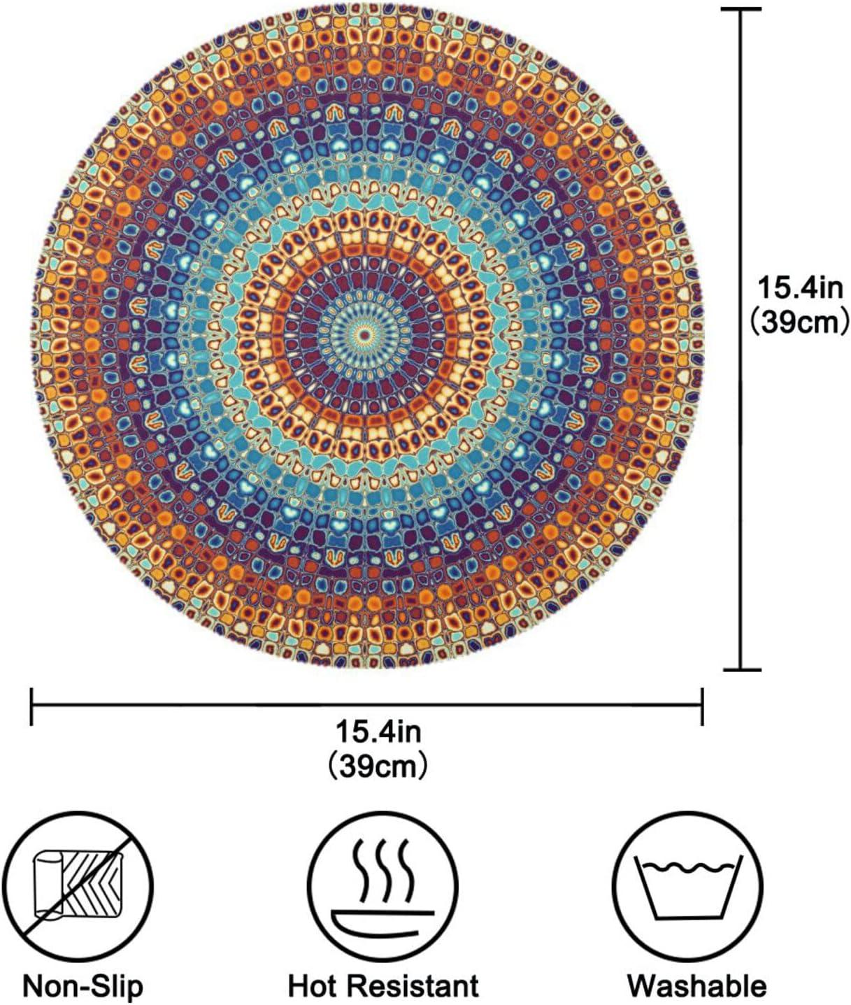 GZHJMY Mandala Round Placemats Set of 4,Non-Slip Heat Resistant Washable Table Mats for Kitchen Dining Table Decoration,15.4 Inch