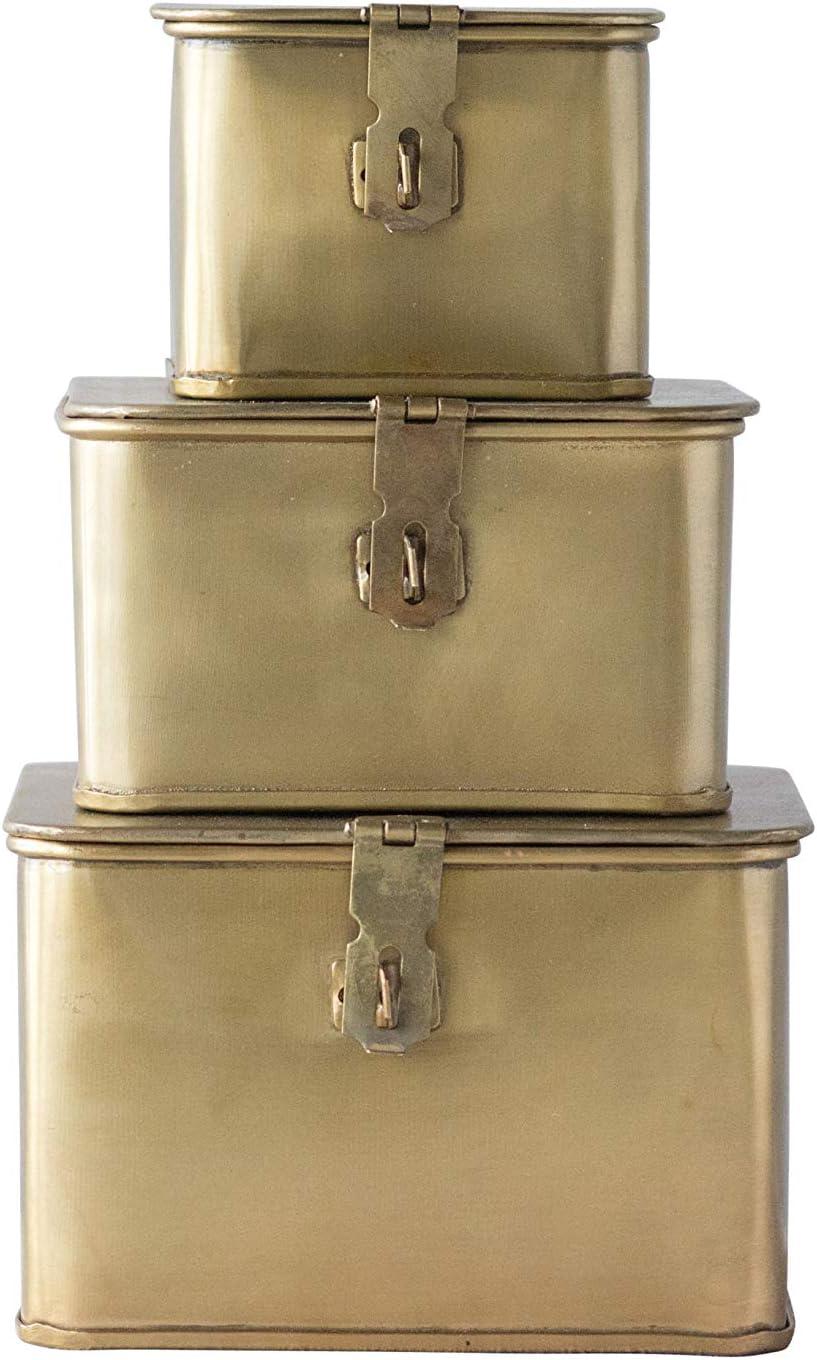 Gold Stackable Metal Cube Lidded Storage Boxes Set