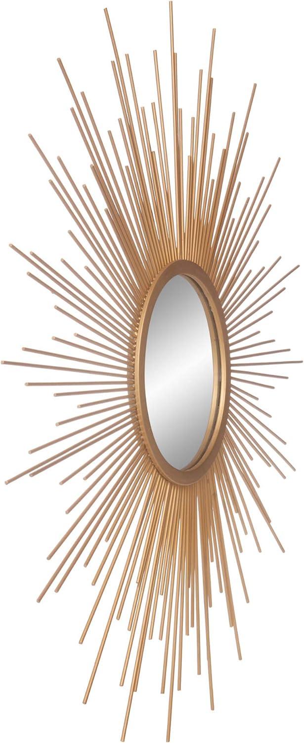 30" Round Gold & Wood Sunburst Wall Accent Mirror