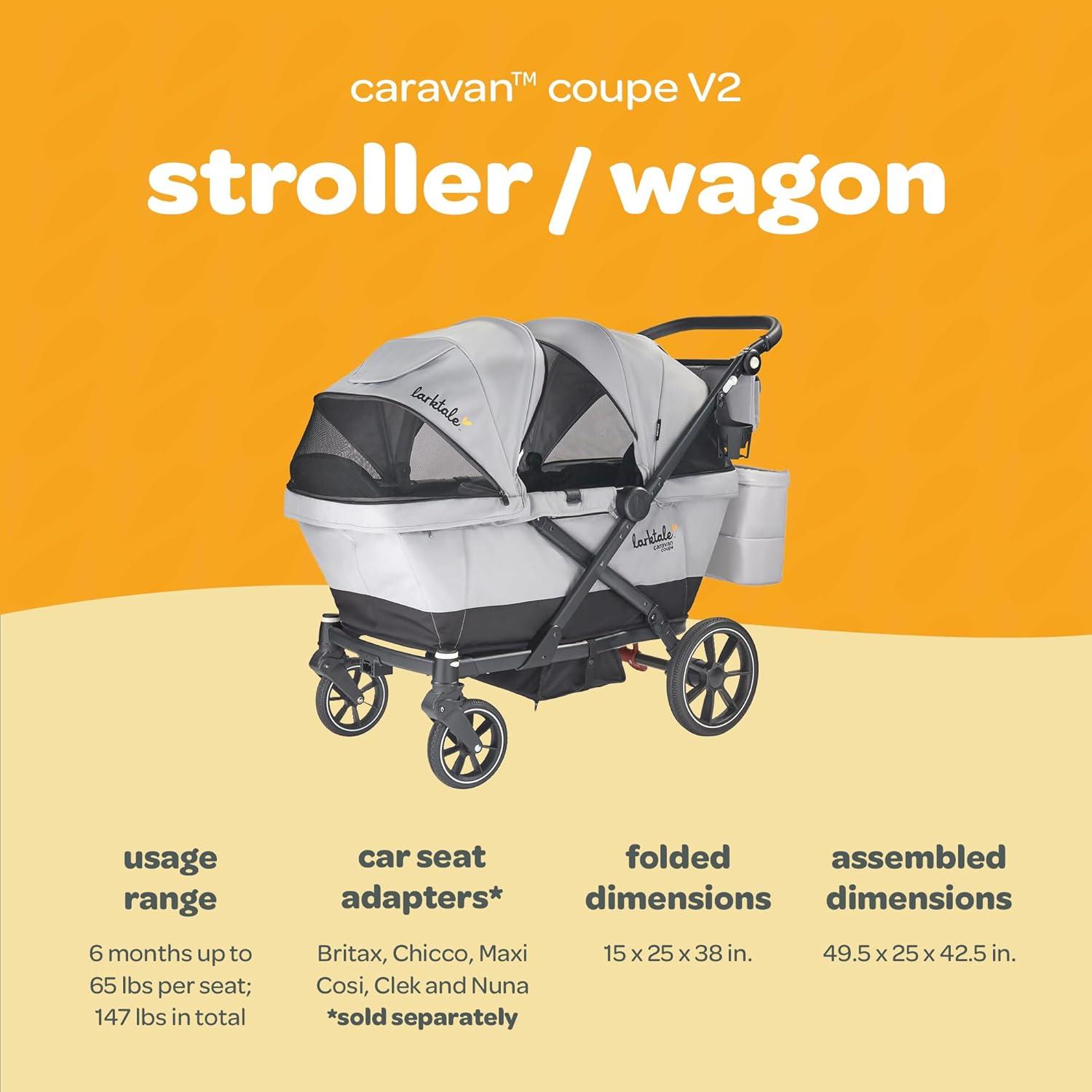 Larktale Caravan Coupe V2 Compact Stroller Wagon with Reclining Seats - Gray/Blue