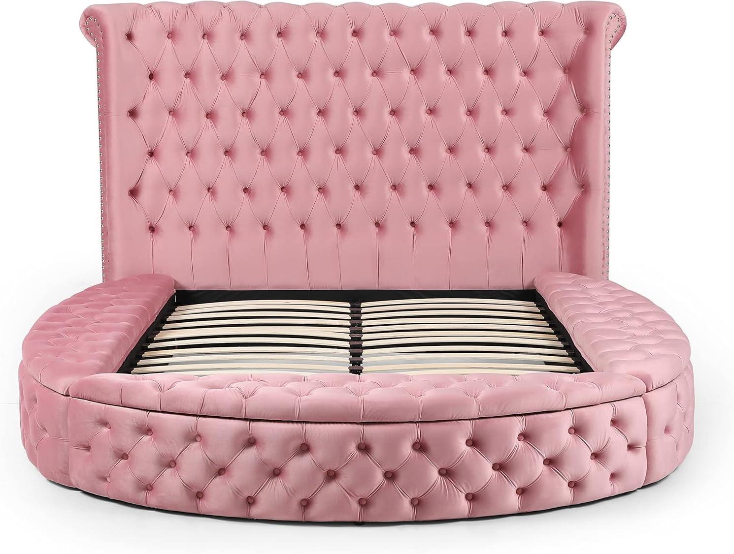 Woodpeckers Furniture and Mattress Upholstered Round Storage Bed