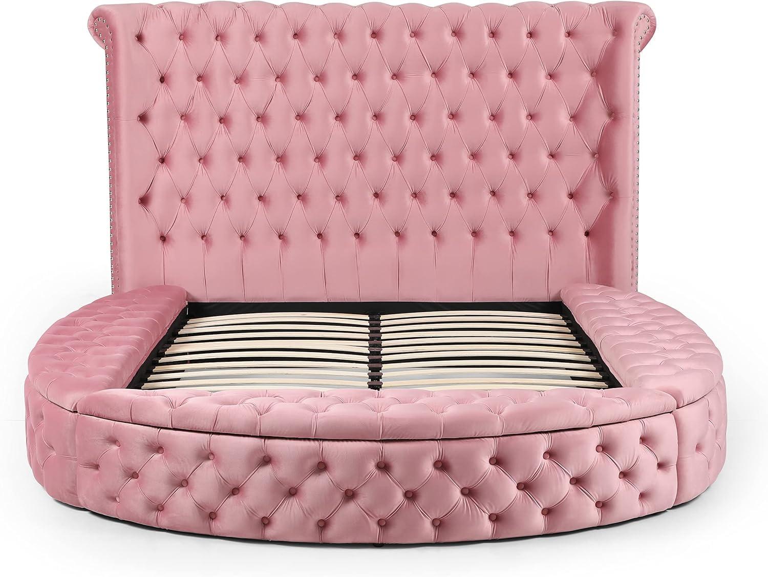 Woodpeckers Furniture and Mattress Upholstered Round Storage Bed