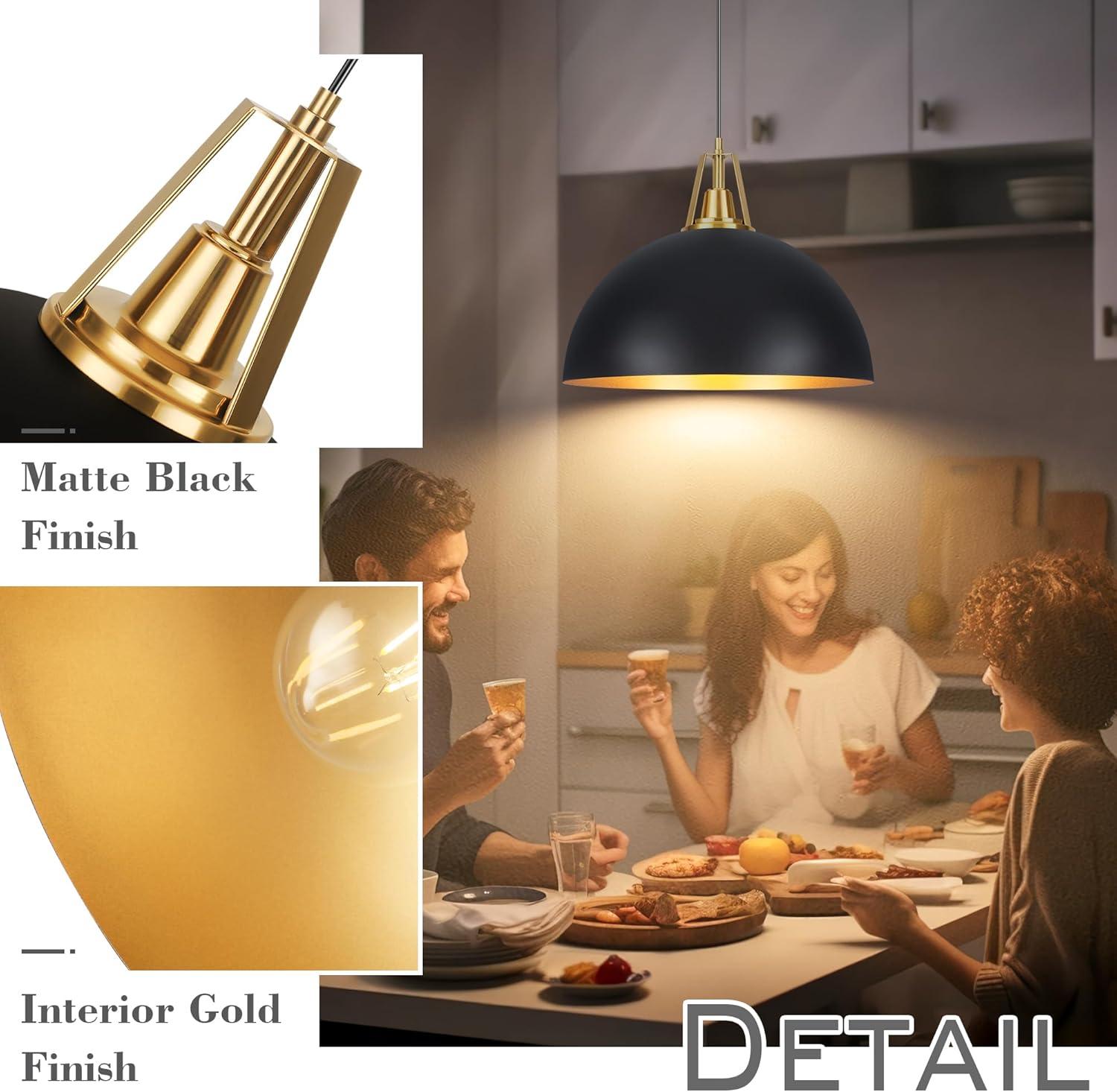 Large Pendant Light Black and Gold Dome Pendant Light Fixtures 17.71” Industrial Hanging Lamp Modern Farmhouse Dome Chandelier Pendant Lighting for Kitchen Island Hallway Dining Room Entryway Foyer