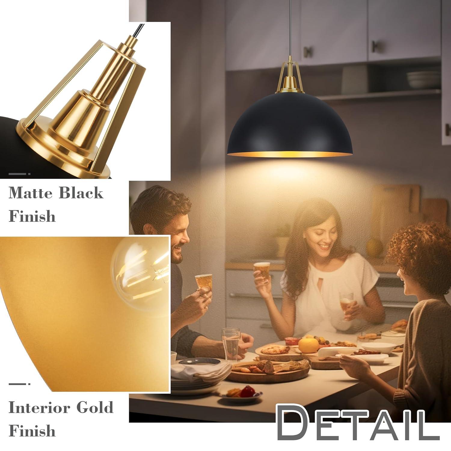 Large Pendant Light Black and Gold Dome Pendant Light Fixtures 17.71” Industrial Hanging Lamp Modern Farmhouse Dome Chandelier Pendant Lighting for Kitchen Island Hallway Dining Room Entryway Foyer