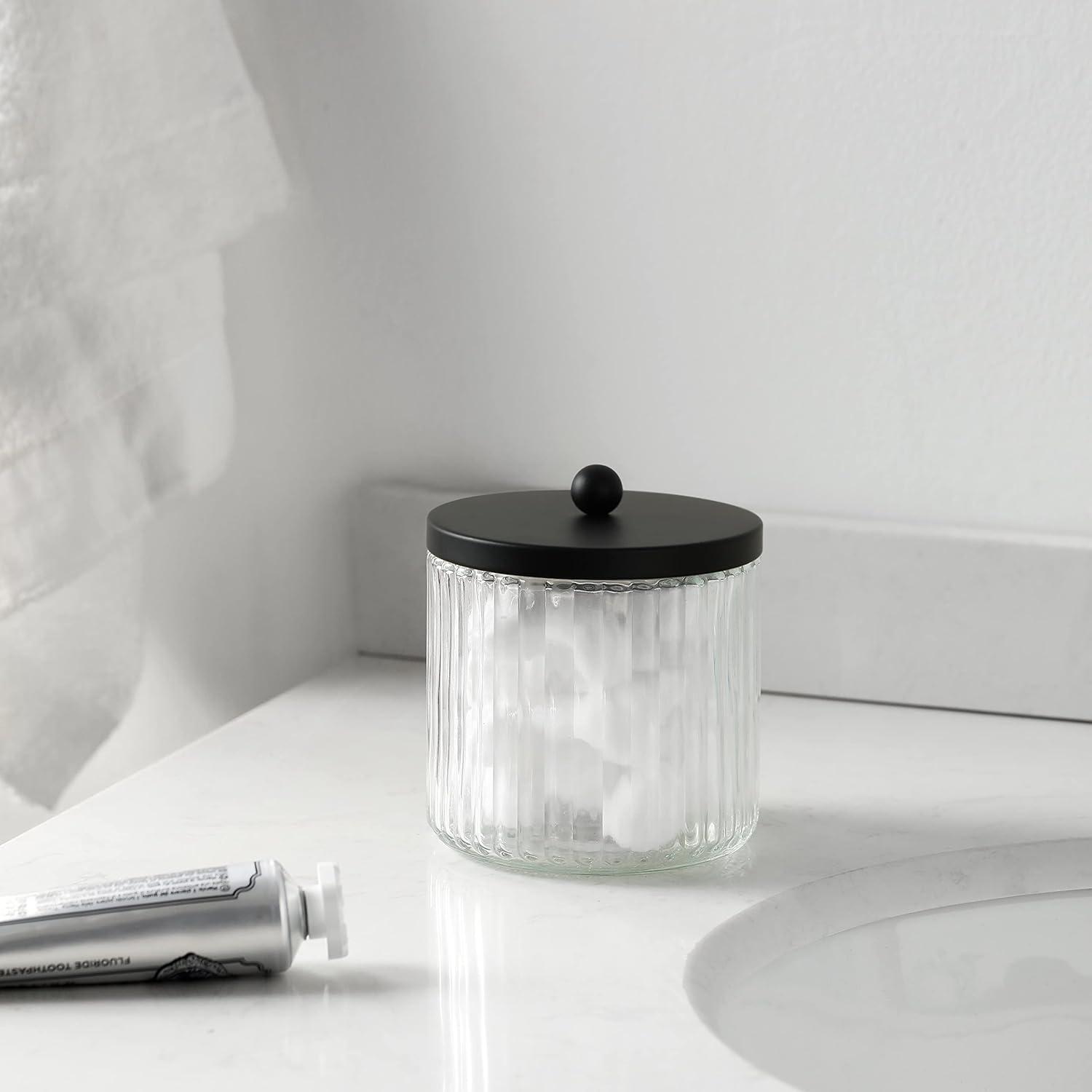 Clear Glass Bathroom Canister Set with Black Metal Lids