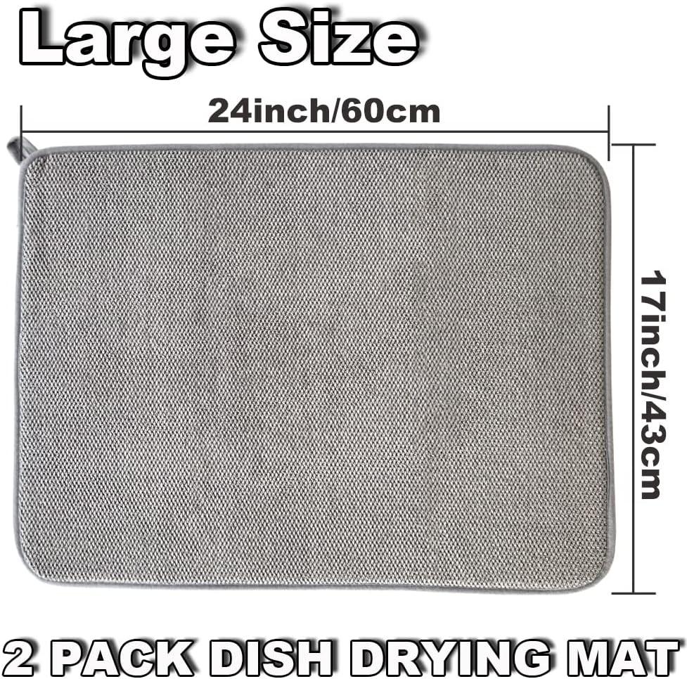 Gray Microfiber Foldable Large Dish Drying Mat Set