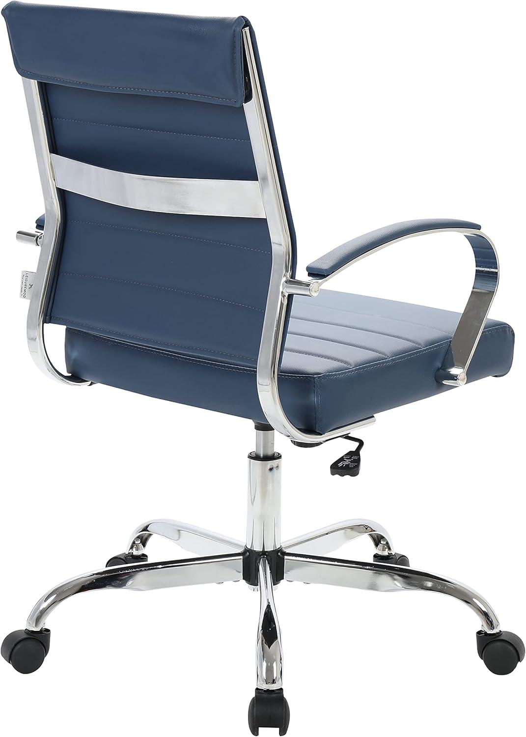 LeisureMod Benmar Mid-Back Office Conference Chair Upholstered in Leather with Swivel and Tilt in Navy Blue