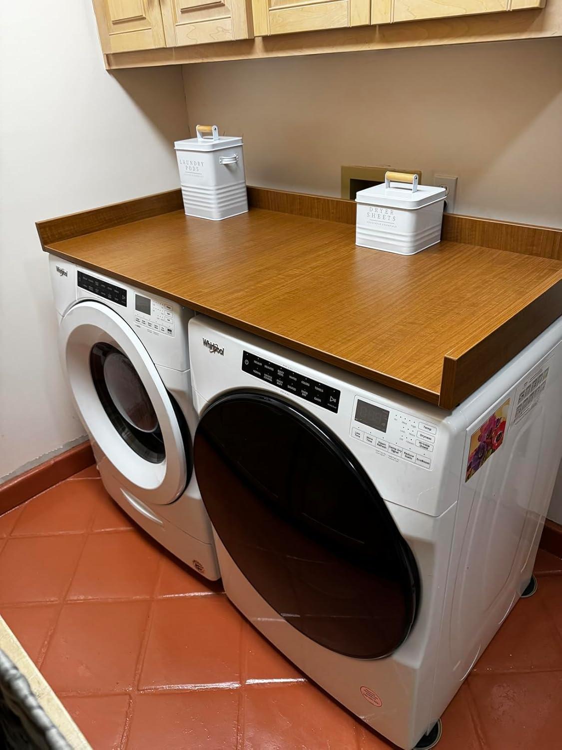 OfficeSimpli Washer Dryer Countertop w Non-Slip Pads, Made in USA, Laundry Room Wood Topper, Washer Dryer Cover for Top, Laundry Guard, Laundry Countertop, Laminate Finish (Cafe Latte)