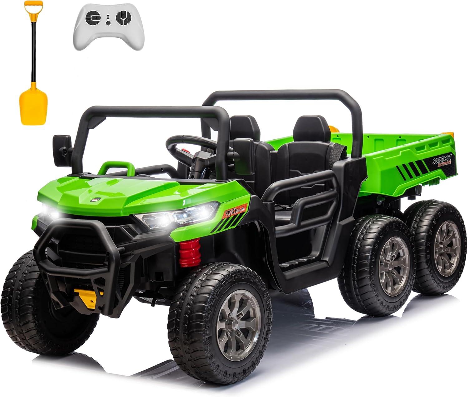 24V Ride on UTV Car, 2 Seater Kids Electric Powered Ride on Toys Dump Truck with Trailer Remote Control, Green